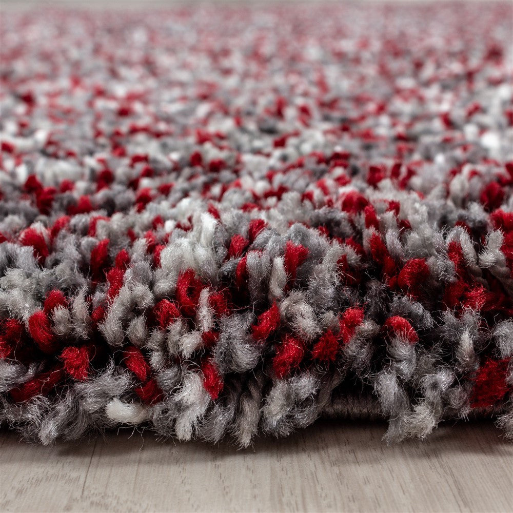 Shaggy Teppich Hochwertig Hochflor Wohnzimmer Rot Grau Creme Meliert
