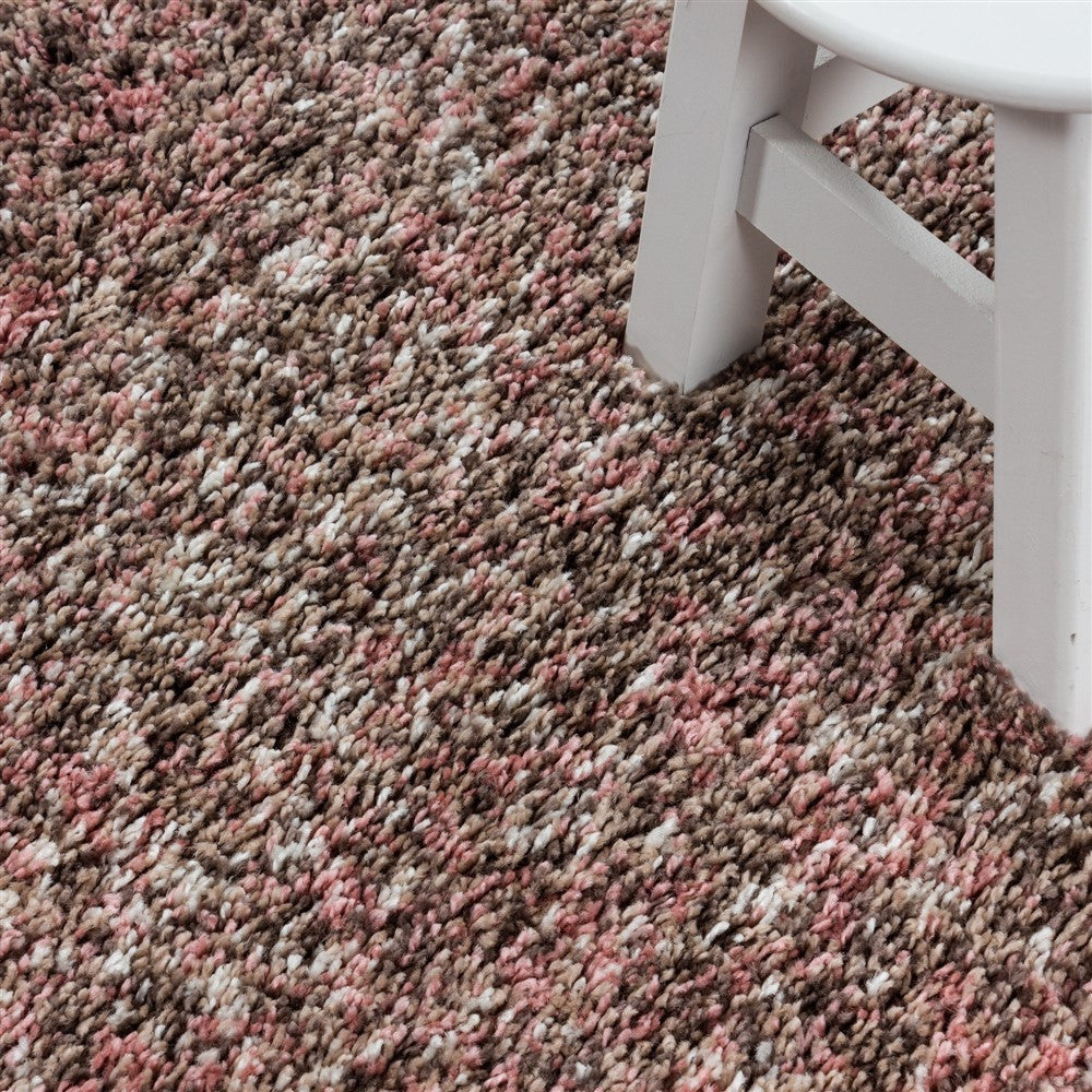 Shaggy Teppich Hochwertig Hochflor Wohnzimmer Rose Taupe Beige Creme Meliert