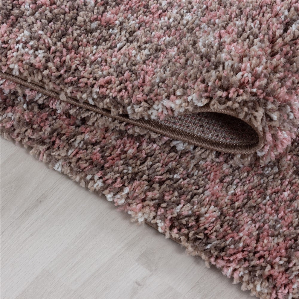 Shaggy Teppich Hochwertig Hochflor Wohnzimmer Rose Taupe Beige Creme Meliert