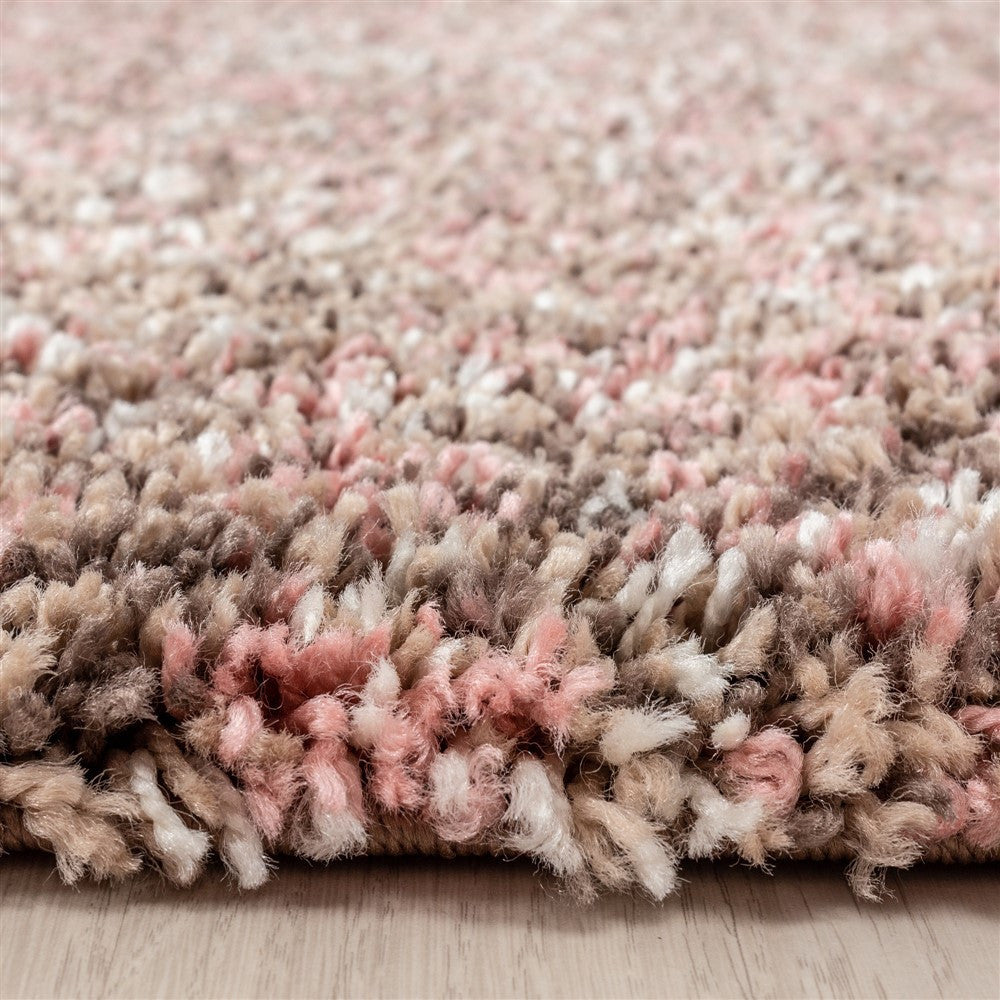 Shaggy Teppich Hochwertig Hochflor Wohnzimmer Rose Taupe Beige Creme Meliert
