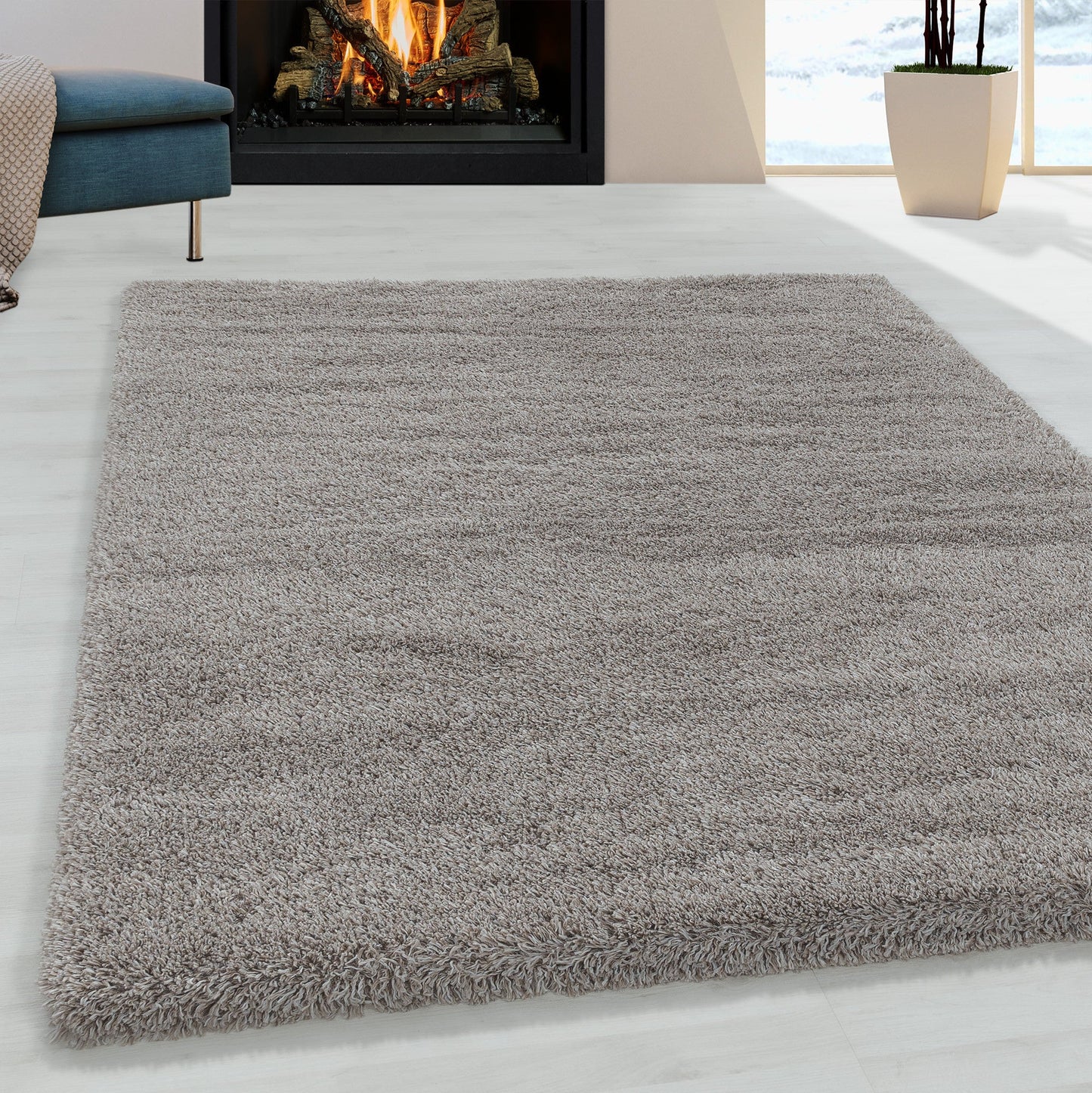 Wohnzimmerteppich Hochflor Teppich Super Soft Shaggy Flor Weich Farbe Beige