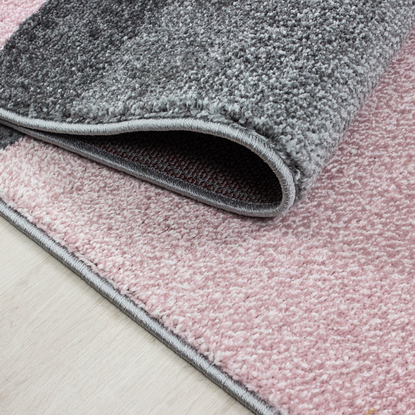 Teppich Modern Designer kurzflor Wohnzimmer Karo Block muster Grau Pink Weiß