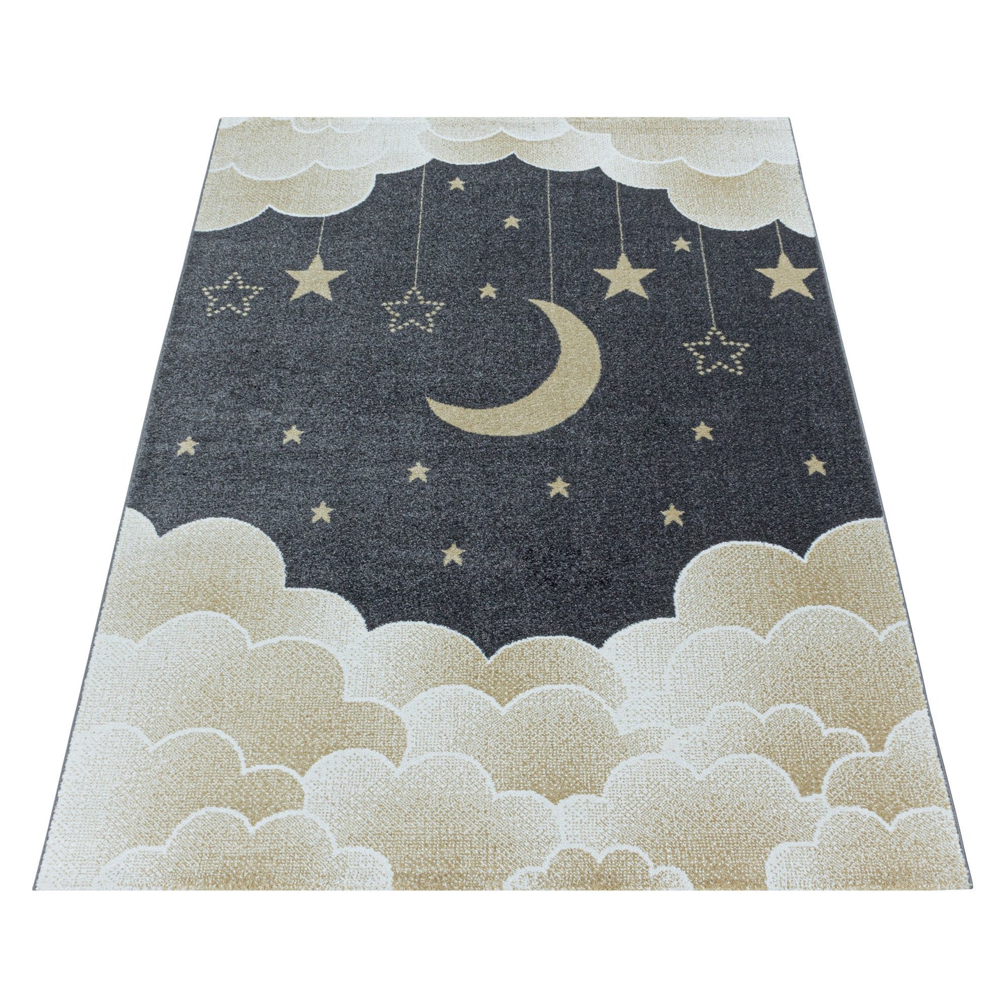 Kurzflor Kinderteppich Kinderzimmer Teppich Sternenhimmel Mond Wolken Gelb