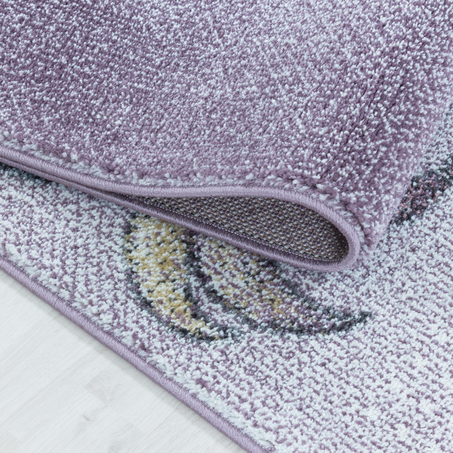 Kurzflor Kinderteppich Kinderzimmer Teppich Muster Einhorn Sterne Weich Violet