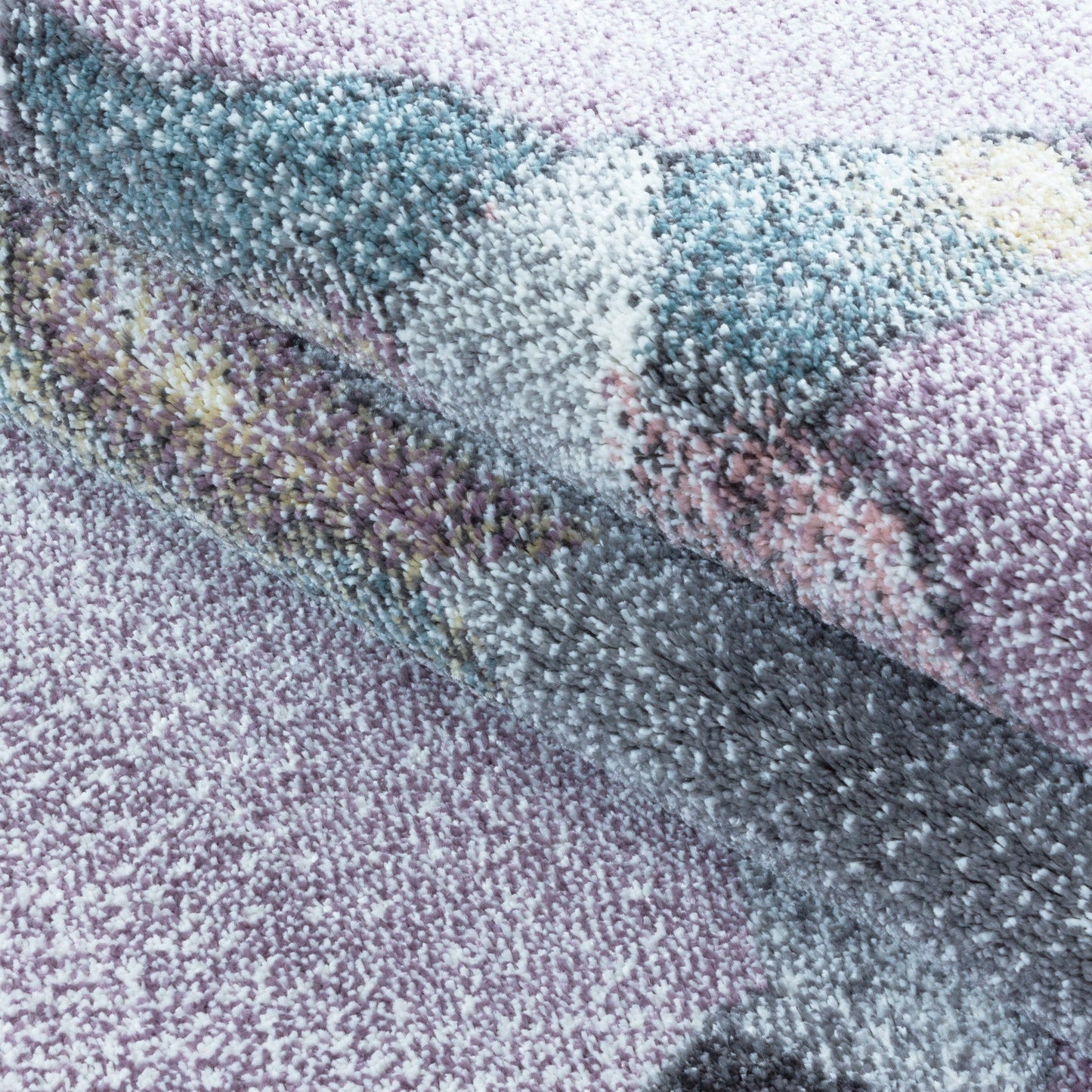 Kurzflor Kinderteppich Kinderzimmer Teppich Muster Einhorn Sterne Weich Violet