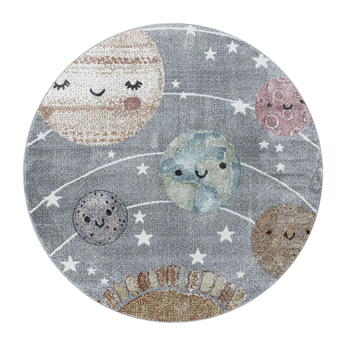 Kurzflor Kinderteppich Planet Weltall Sonne Mond Kinderzimmer Teppich Grau