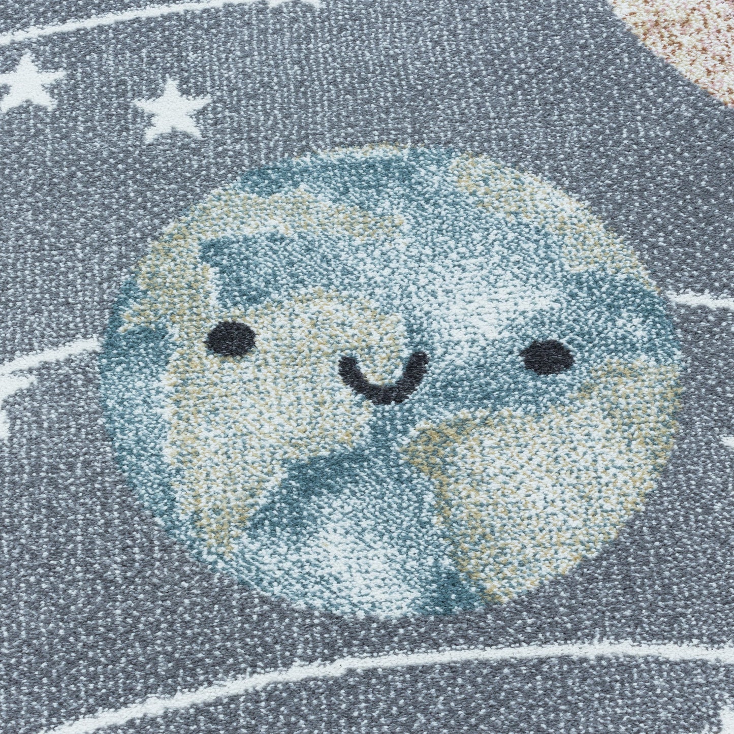 Kurzflor Kinderteppich Planet Weltall Sonne Mond Kinderzimmer Teppich Grau