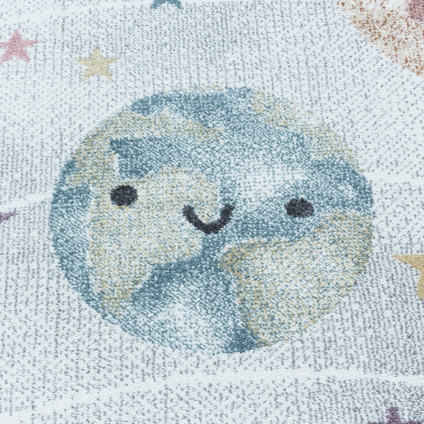 Kurzflor Kinderteppich Design Planet Weltall Mond Kinderzimmer Teppich Weiss