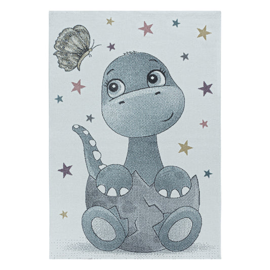 Kurzflor Kinderteppich Design Dino Baby Saurier Kinderzimmer Teppich Blau