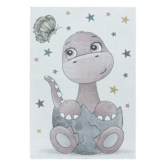 Kurzflor Kinderteppich Design Dino Baby Saurier Kinderzimmer Teppich Rosa