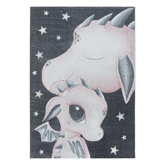 Kurzflor Kinderteppich Design Drachen Baby Saurier Kinderzimmer Teppich Pink