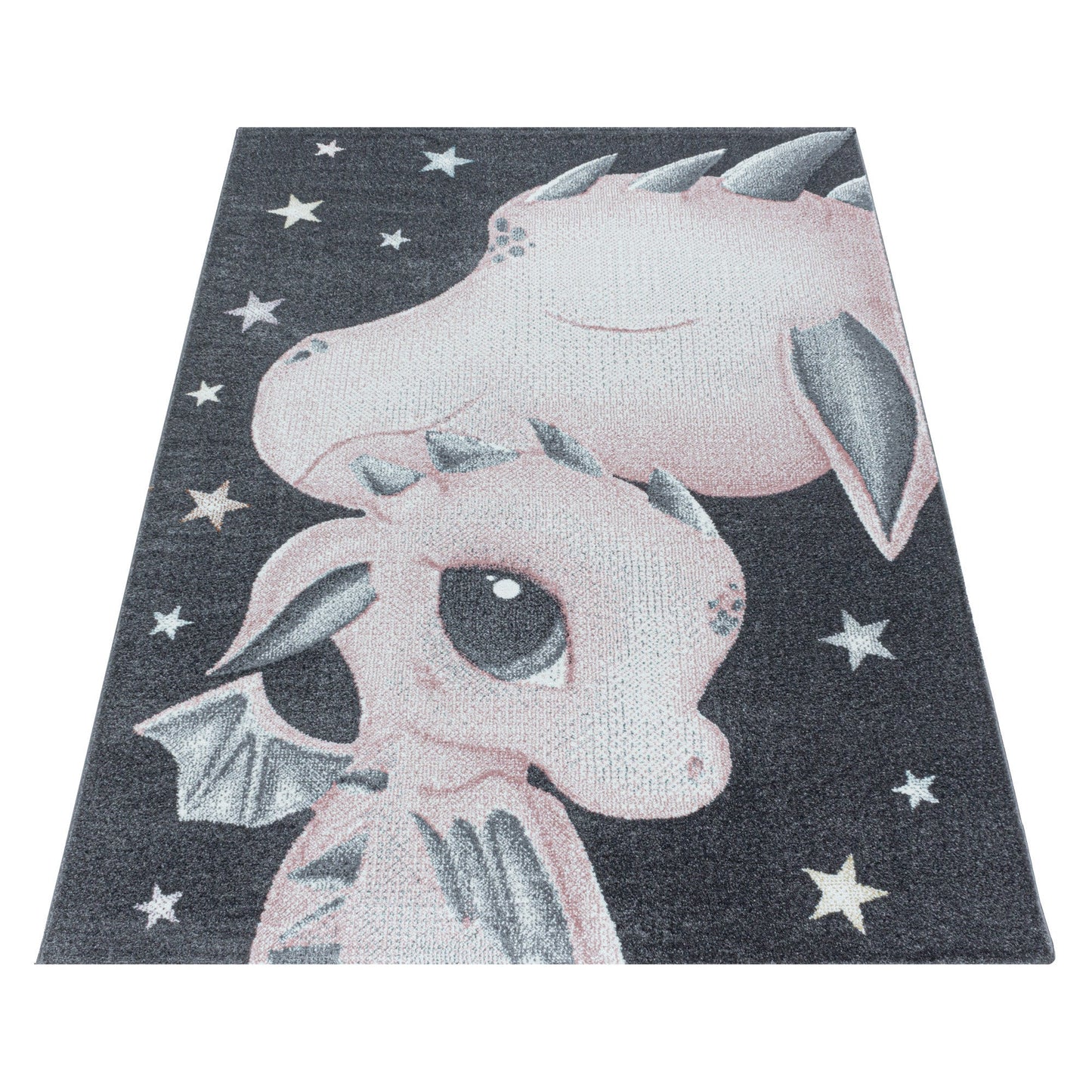 Kurzflor Kinderteppich Design Drachen Baby Saurier Kinderzimmer Teppich Pink