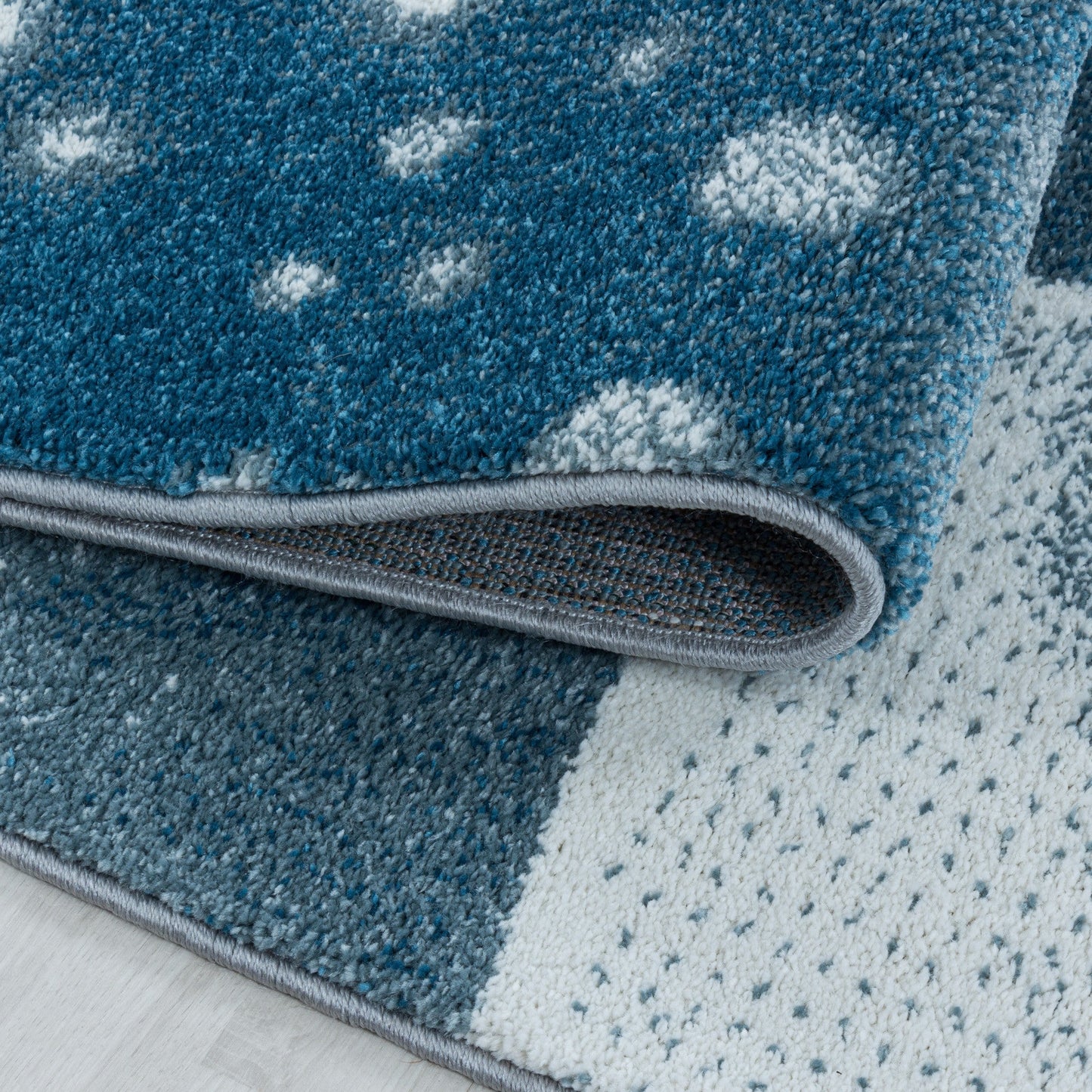 Kurzflor Kinderteppich Design Blau Pinguin Iglu Kinderzimmerteppich Weich