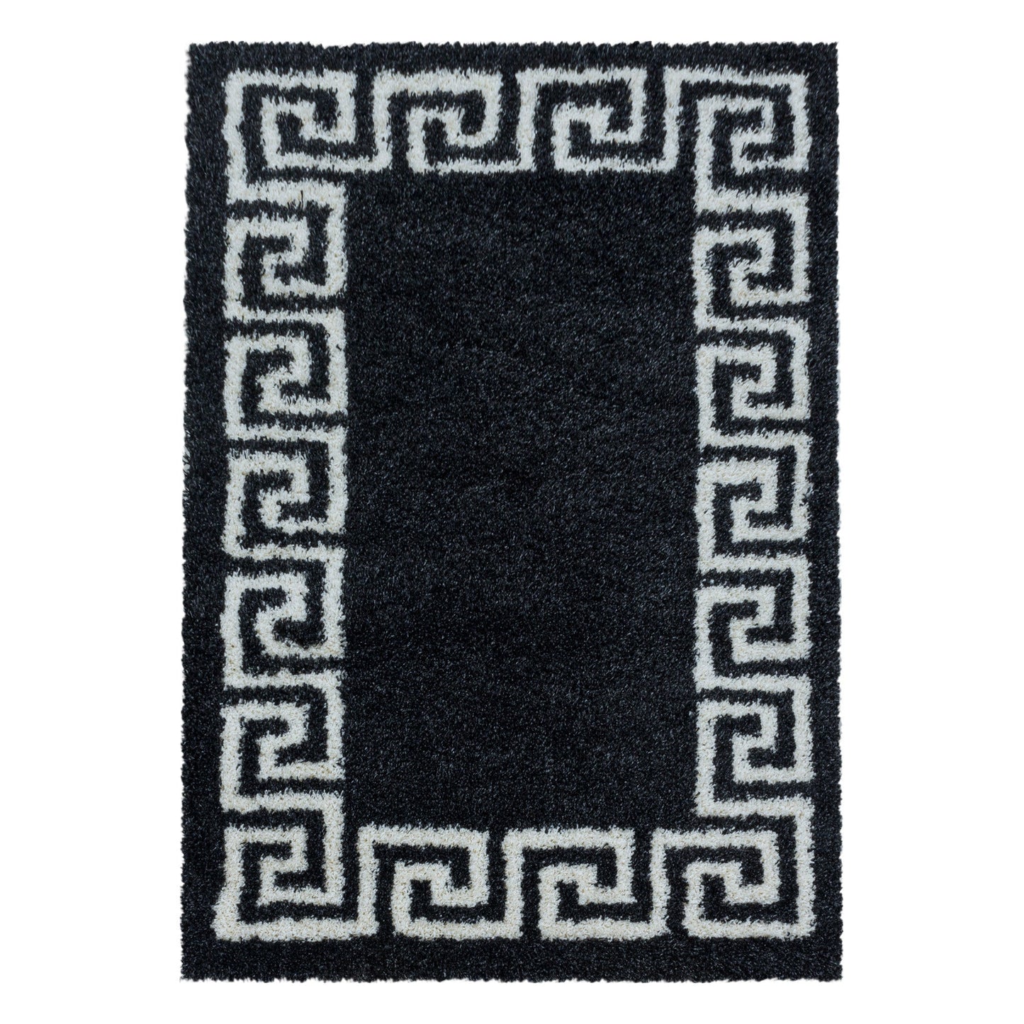 Wohnzimmerteppich Design Hochflor Teppich Muster Antike Bordüre Farbe Anthrazit