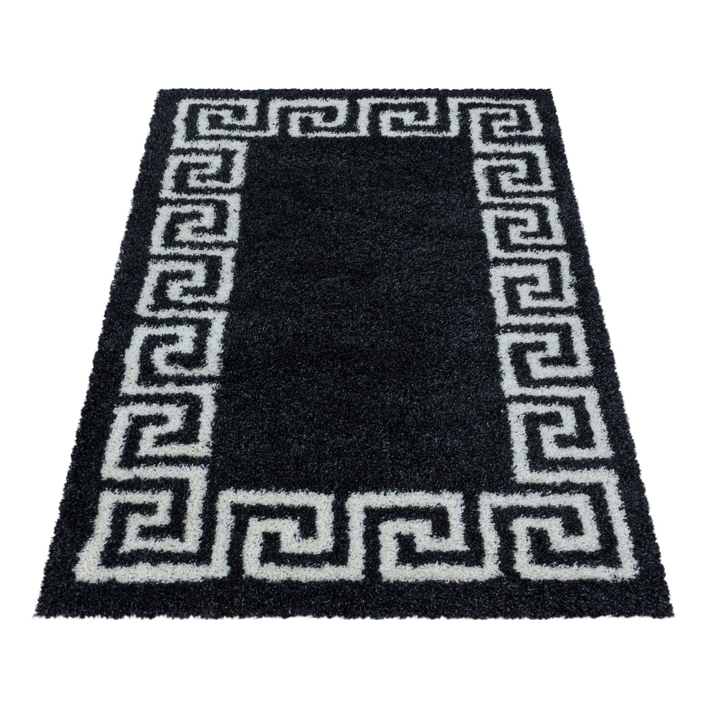 Wohnzimmerteppich Design Hochflor Teppich Muster Antike Bordüre Farbe Anthrazit