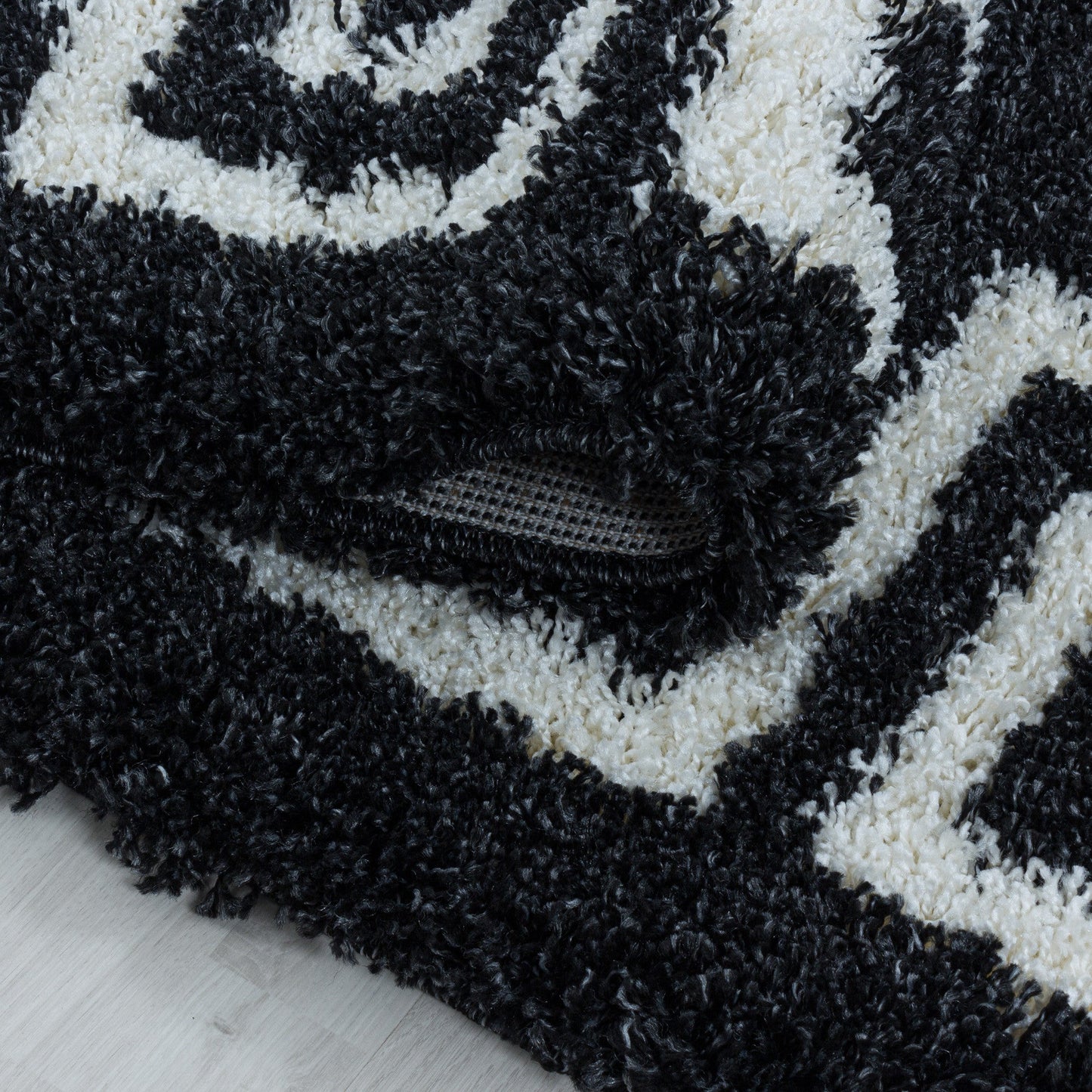 Wohnzimmerteppich Design Hochflor Teppich Muster Antike Bordüre Farbe Anthrazit