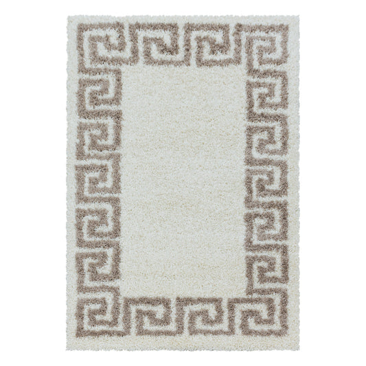Wohnzimmerteppich Design Hochflor Teppich Muster Antike Bordüre Farbe Beige