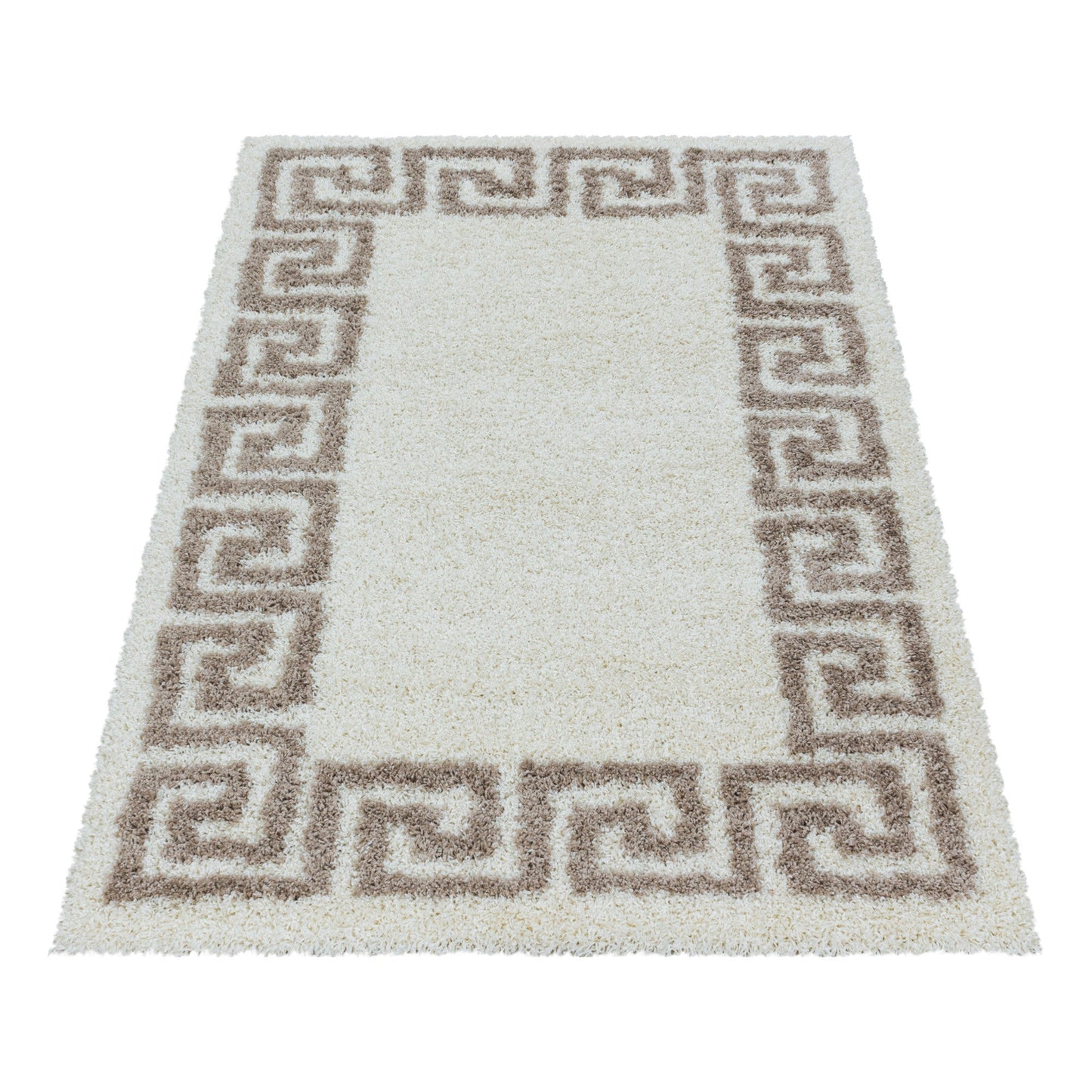 Wohnzimmerteppich Design Hochflor Teppich Muster Antike Bordüre Farbe Beige