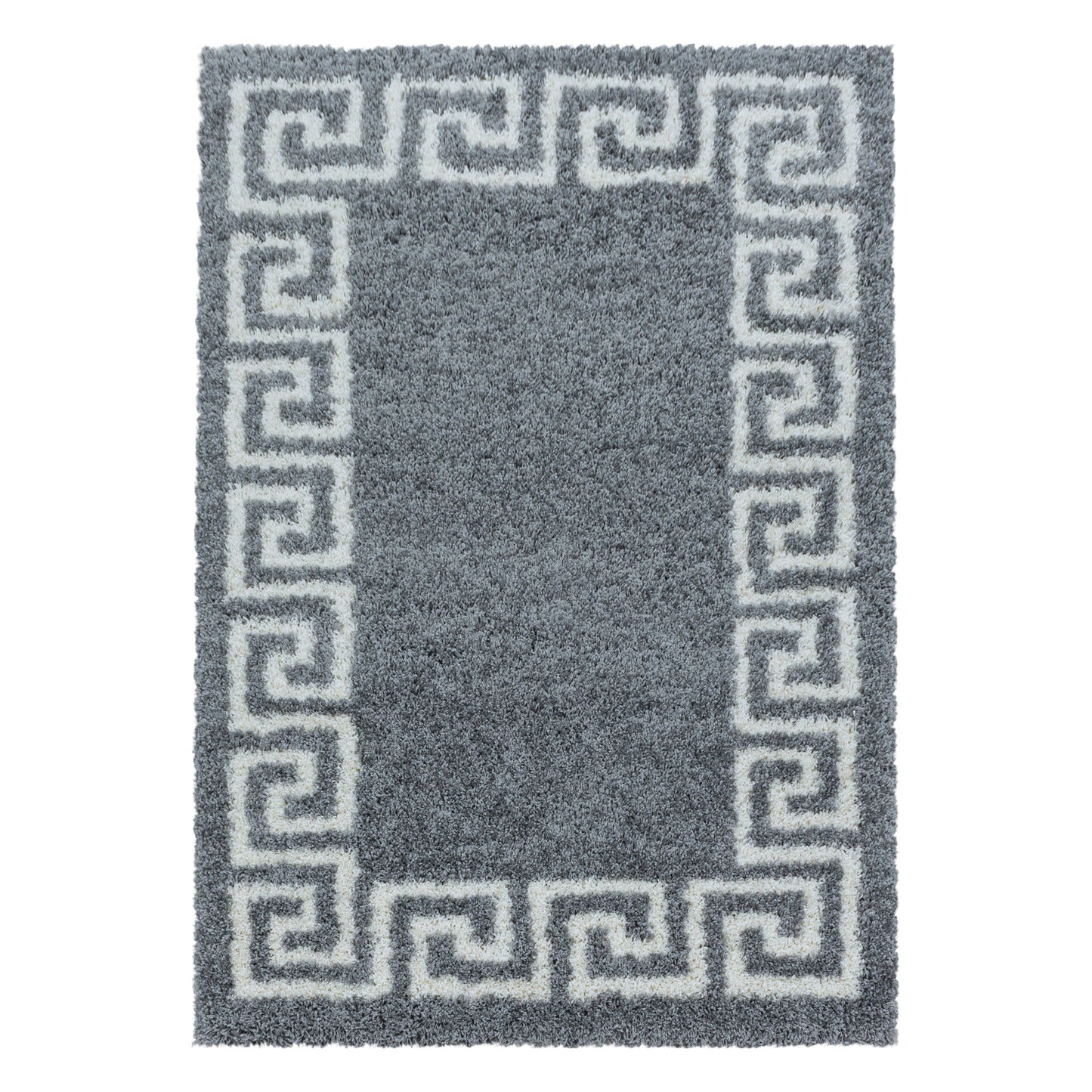 Wohnzimmerteppich Design Hochflor Teppich Muster Antike Bordüre Farbe Grau