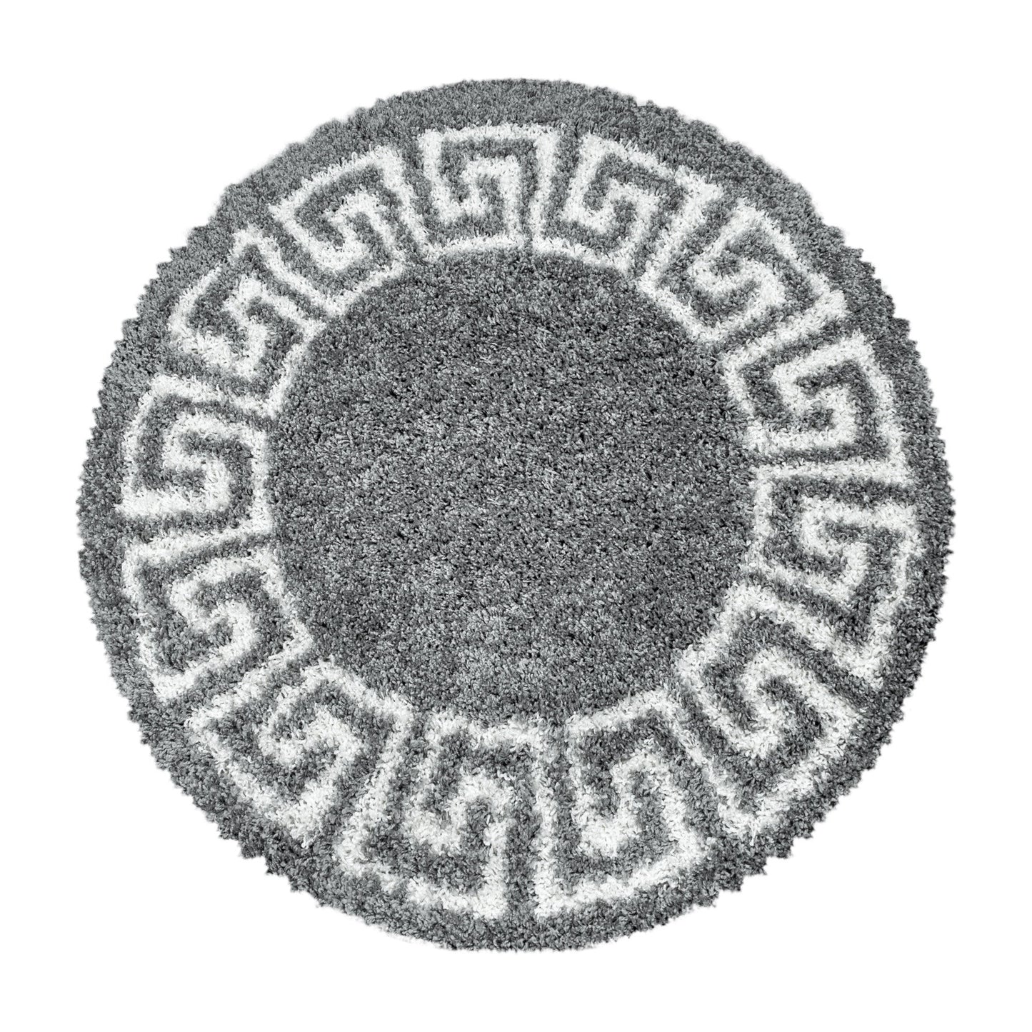 Wohnzimmerteppich Design Hochflor Teppich Muster Antike Bordüre Farbe Grau