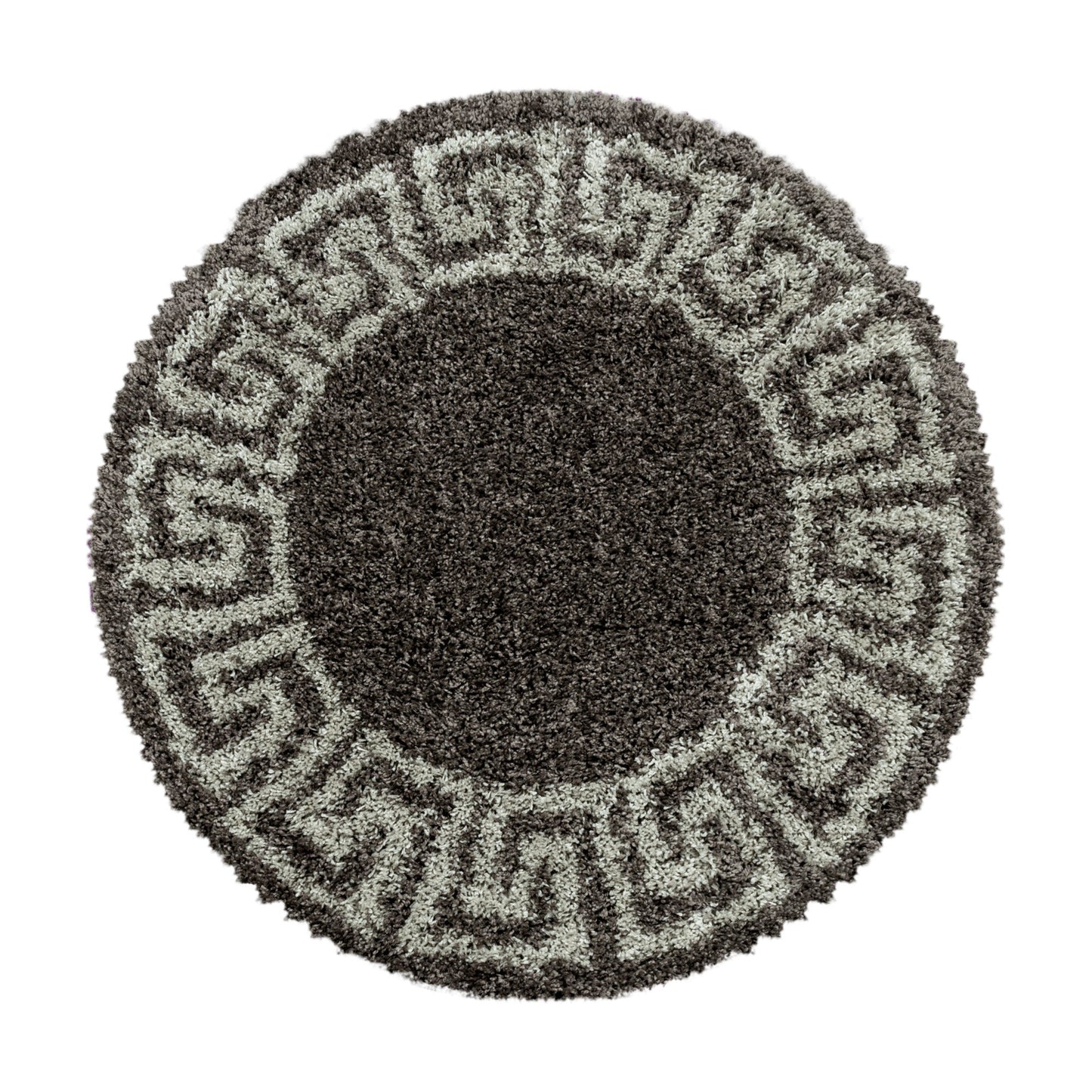Wohnzimmerteppich Design Hochflor Teppich Muster Antike Bordüre Farbe Taupe