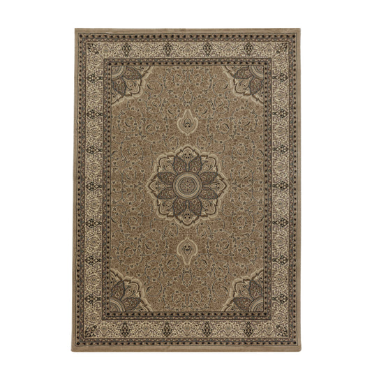 Wohnzimmer Teppich Kurzflor Design Orient Teppich Klassik Ornament Bordüre Beige