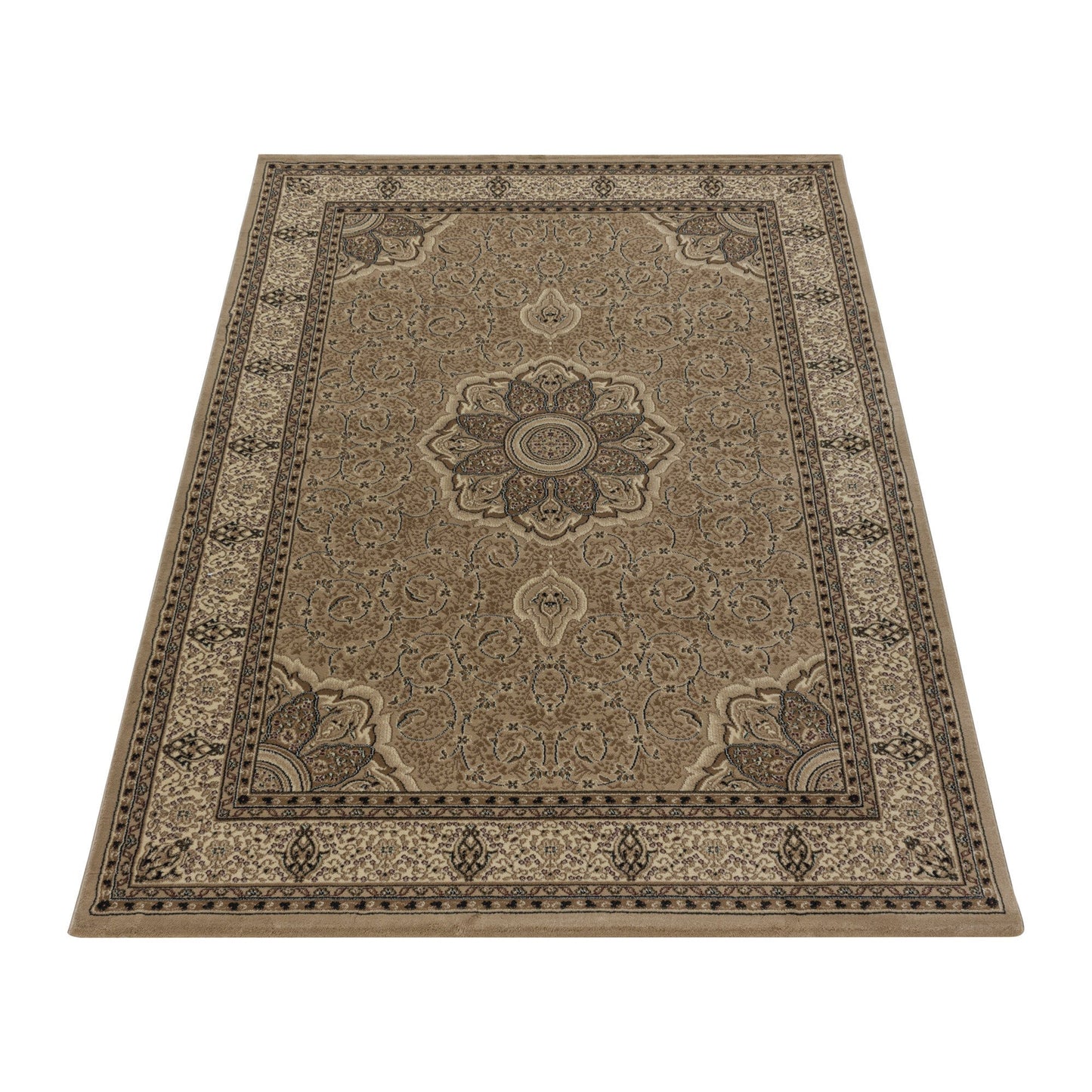 Wohnzimmer Teppich Kurzflor Design Orient Teppich Klassik Ornament Bordüre Beige