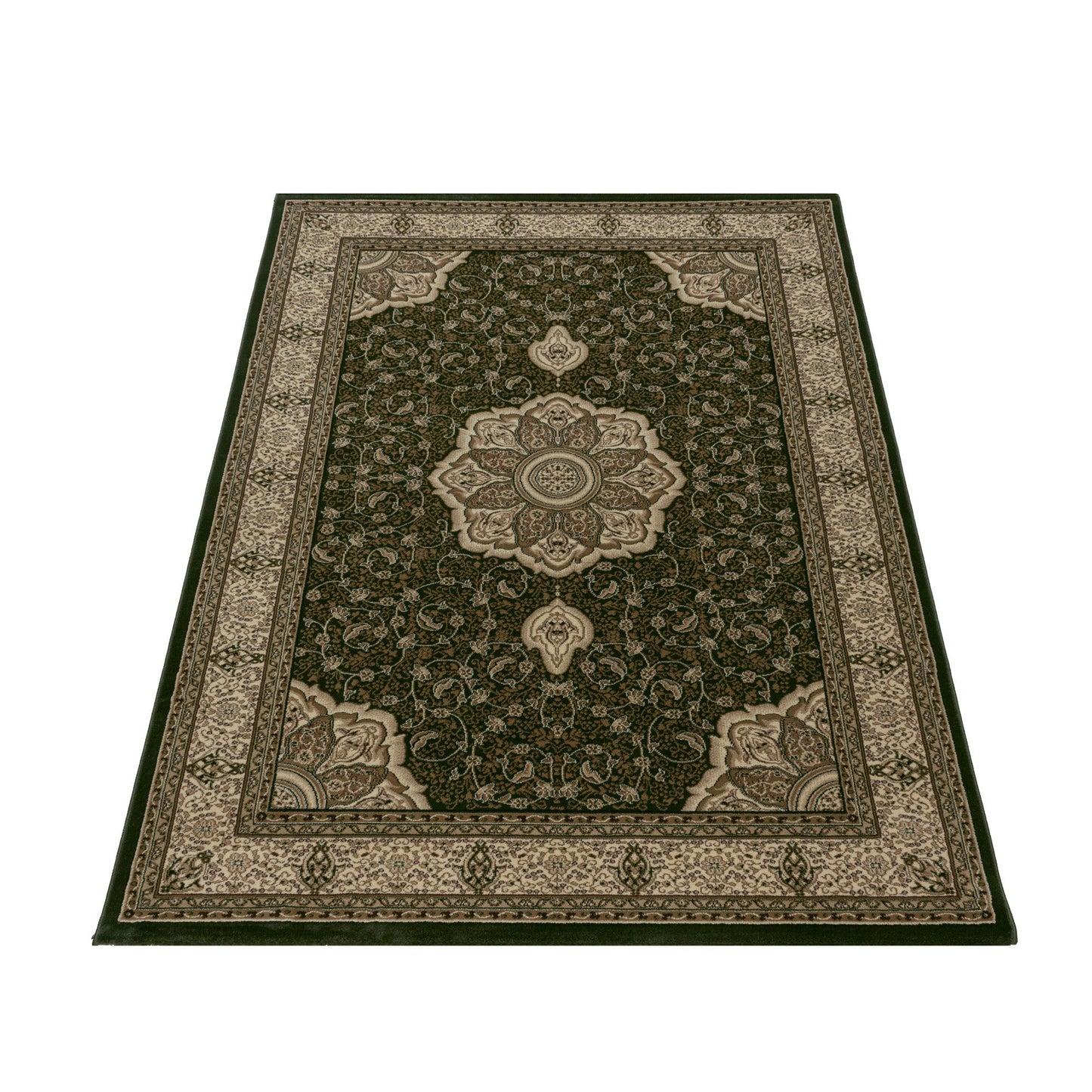 Wohnzimmer Teppich Kurzflor Design Orient Teppich Klassik Ornamente Bordüre Grün
