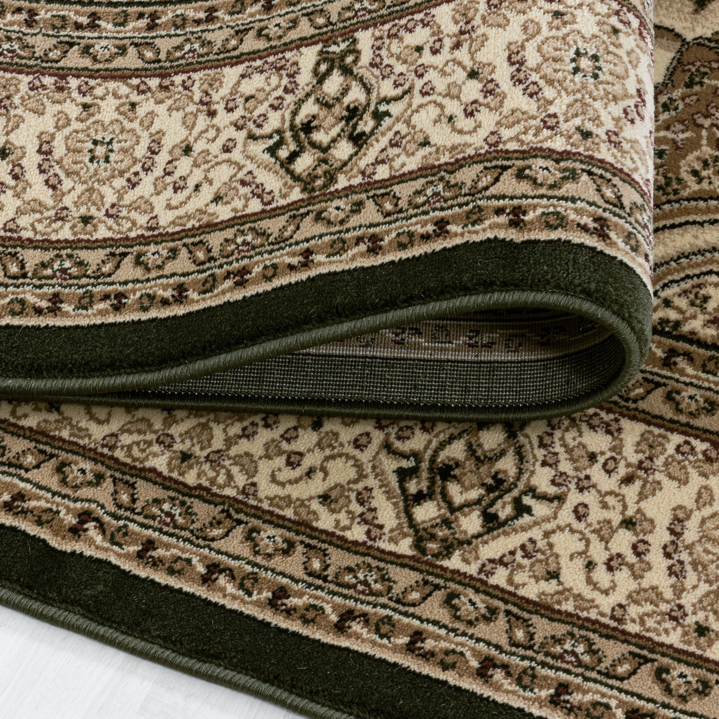 Wohnzimmer Teppich Kurzflor Design Orient Teppich Klassik Ornamente Bordüre Grün