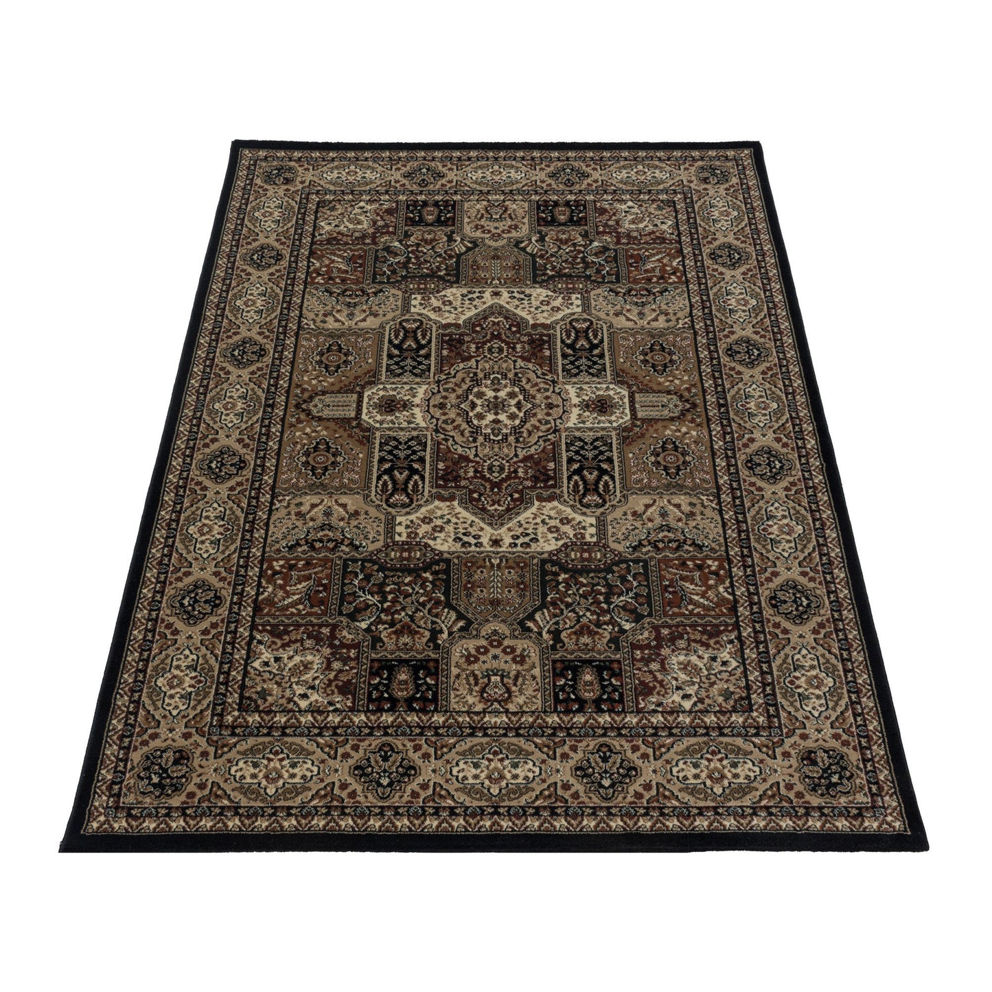 Wohnzimmer Kurzflor Teppich Design Orient Teppich Klassik Antik Ornament Schwarz