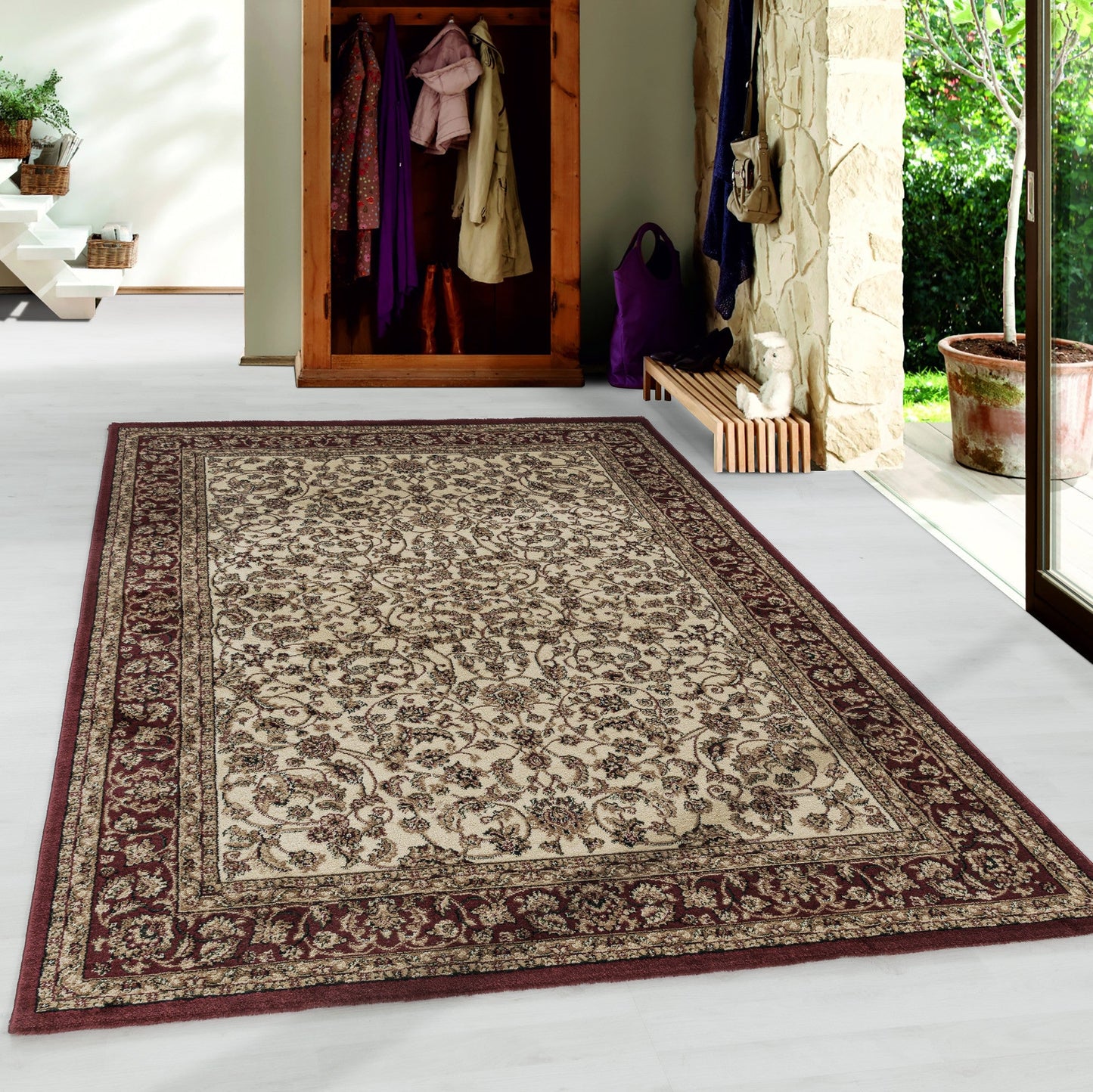 Wohnzimmer Kurzflor Teppich Design Orient Teppich Klassik Antike Ornamente Creme