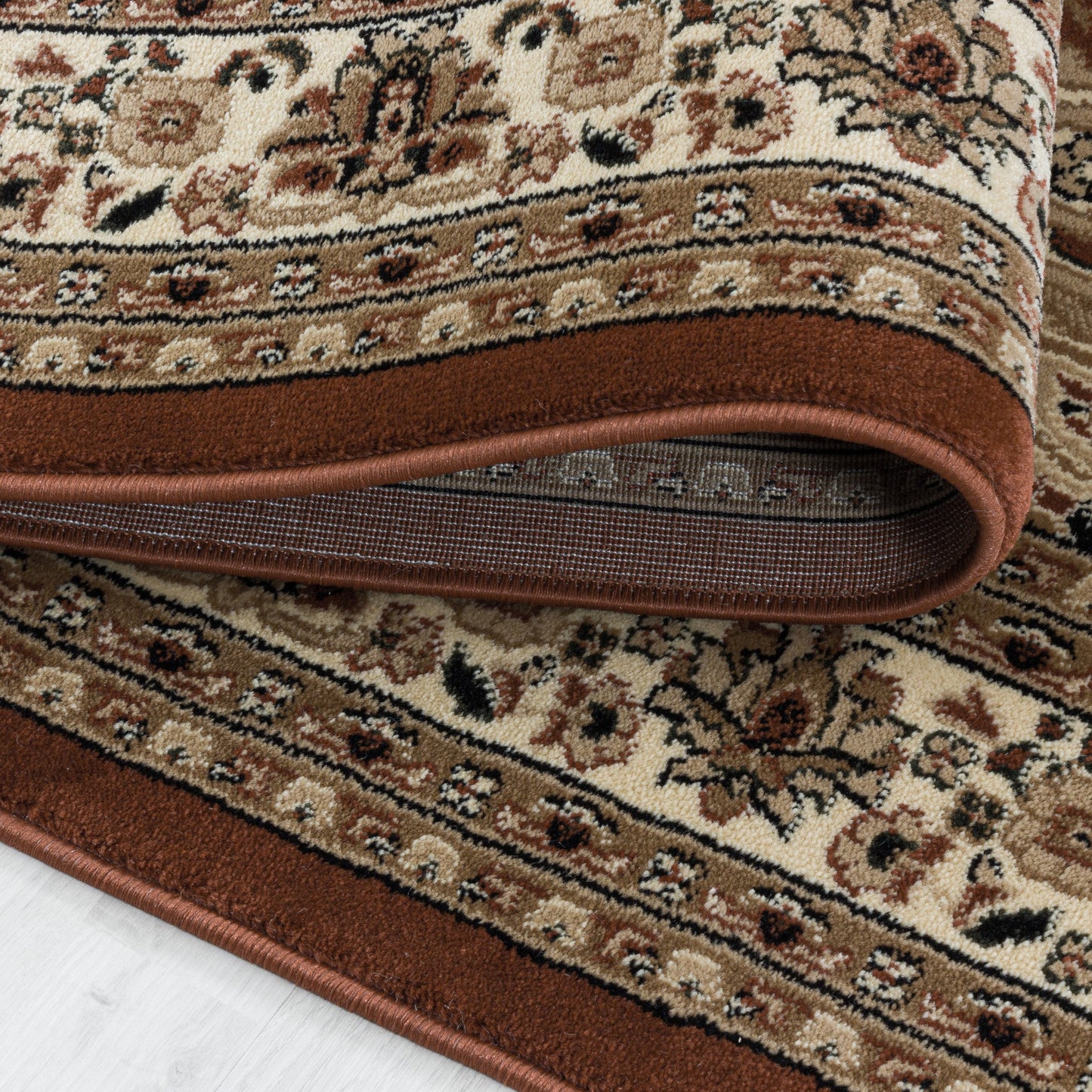 Wohnzimmer Kurzflor Teppich Design Orient Teppich Klassik Antike Bordüre Terra
