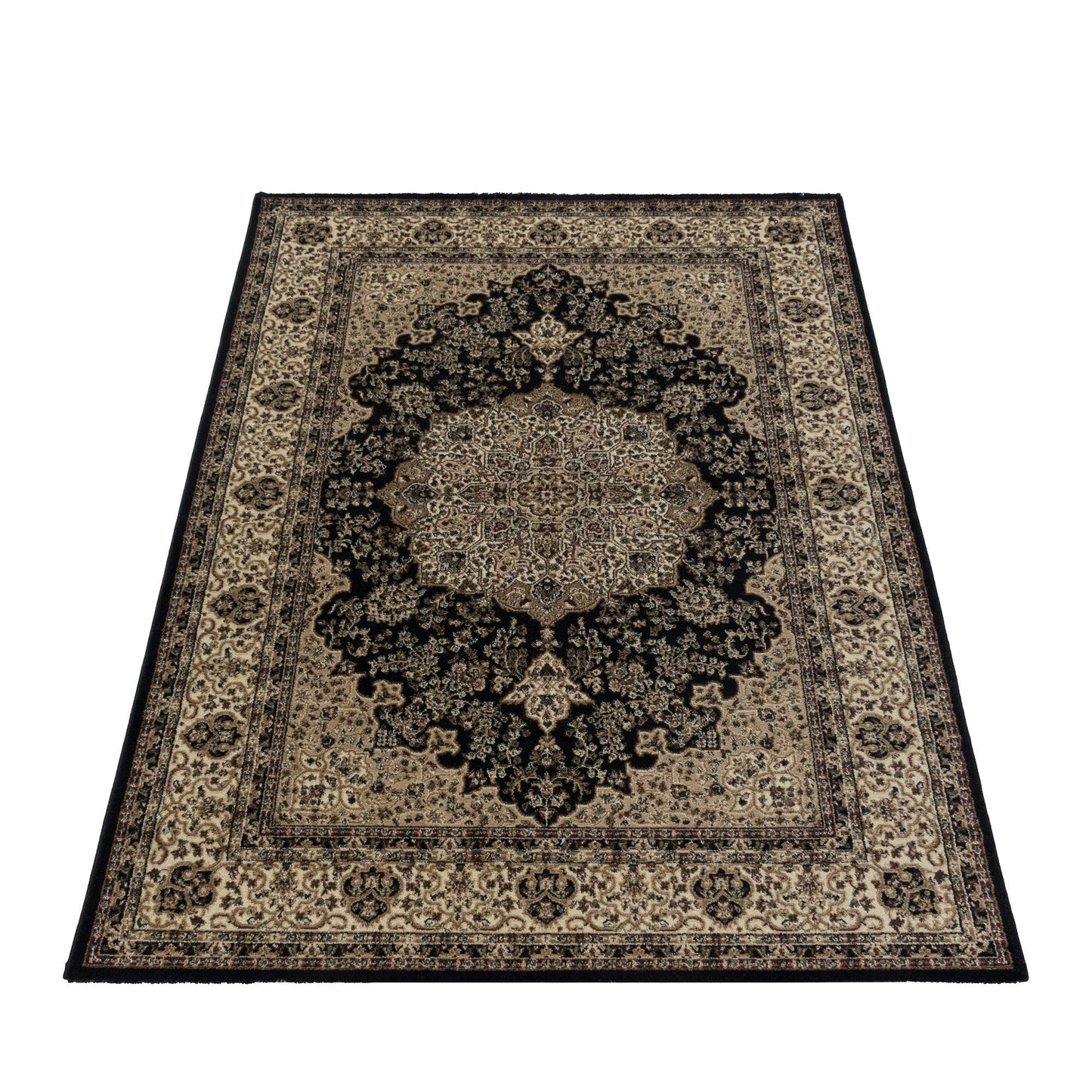 Kurzflor Teppich Klassik Design Orient Antike Nain Wohnzimmer Teppich Schwarz