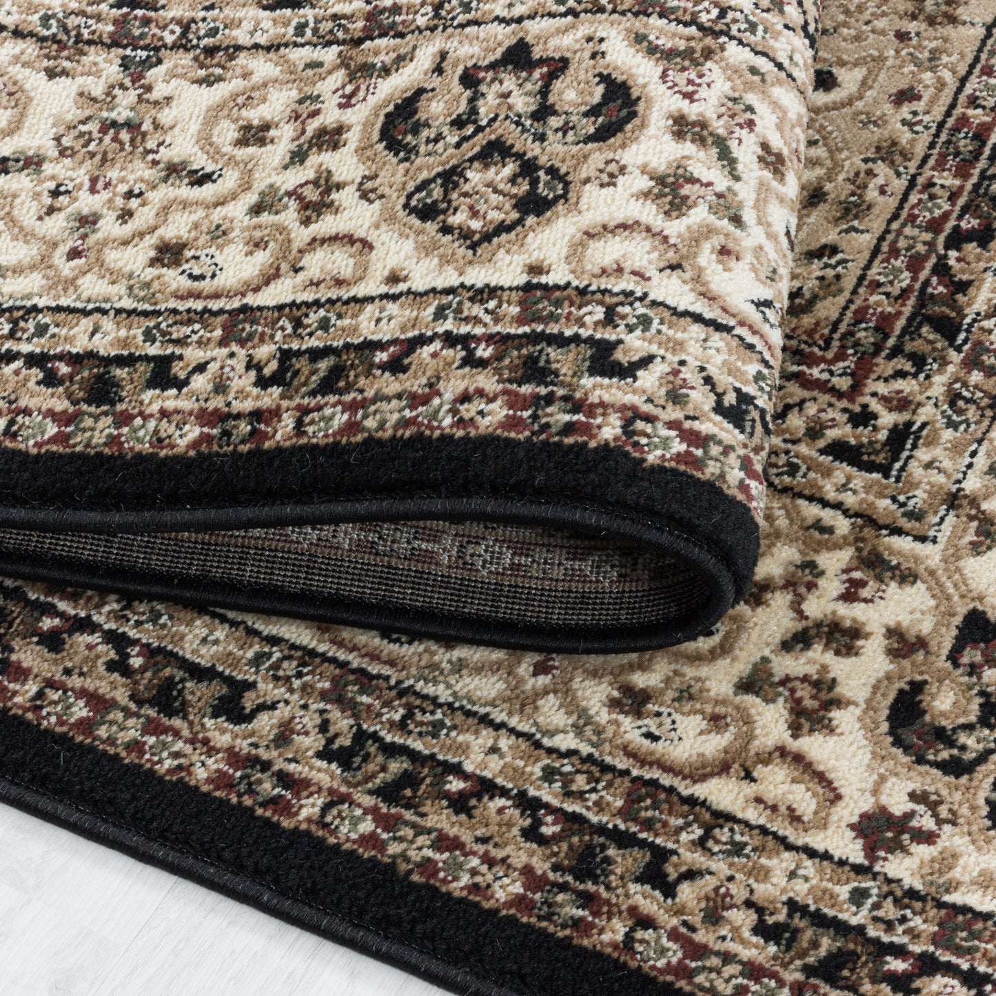 Kurzflor Teppich Klassik Design Orient Antike Nain Wohnzimmer Teppich Schwarz