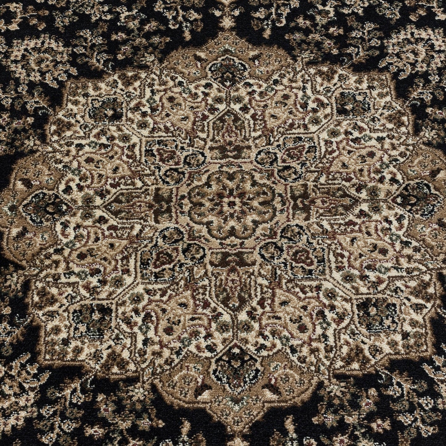 Kurzflor Teppich Klassik Design Orient Antike Nain Wohnzimmer Teppich Schwarz