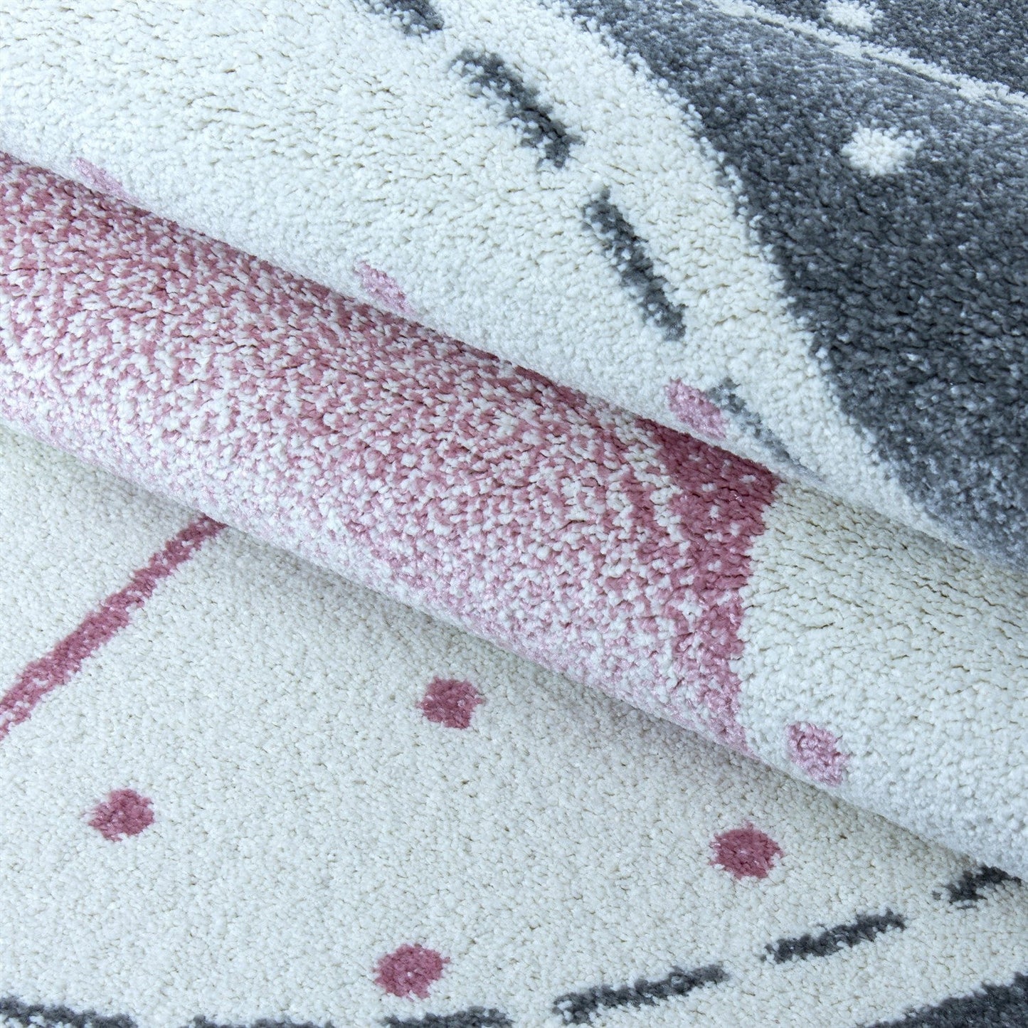Kinderteppich Kinderzimmer Flamingo mit Sternen muster Pink Grau Weiß