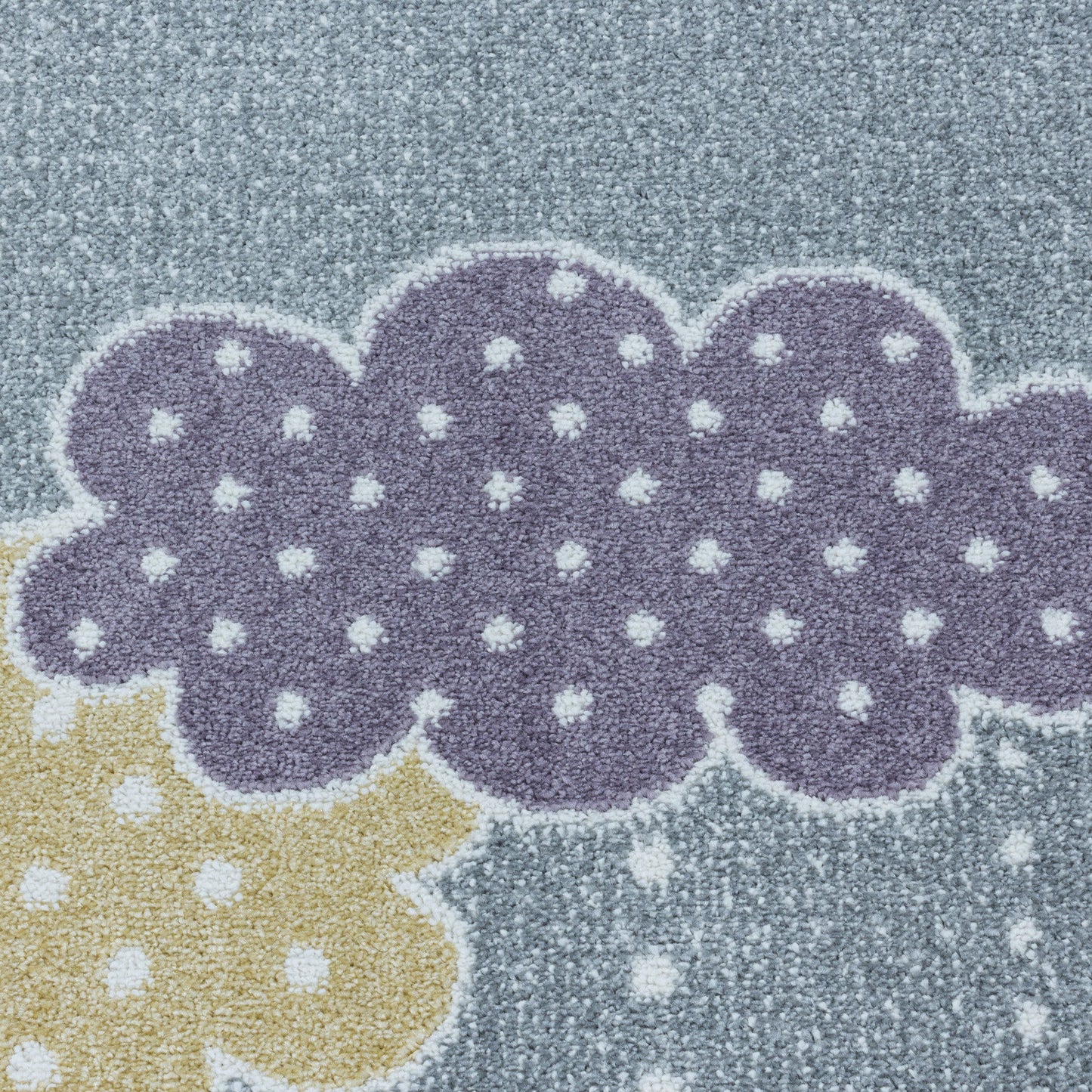 Kinderteppich Kurzflor Teppich Kinderzimmer Bunte Wolken Sterne Weich Grau