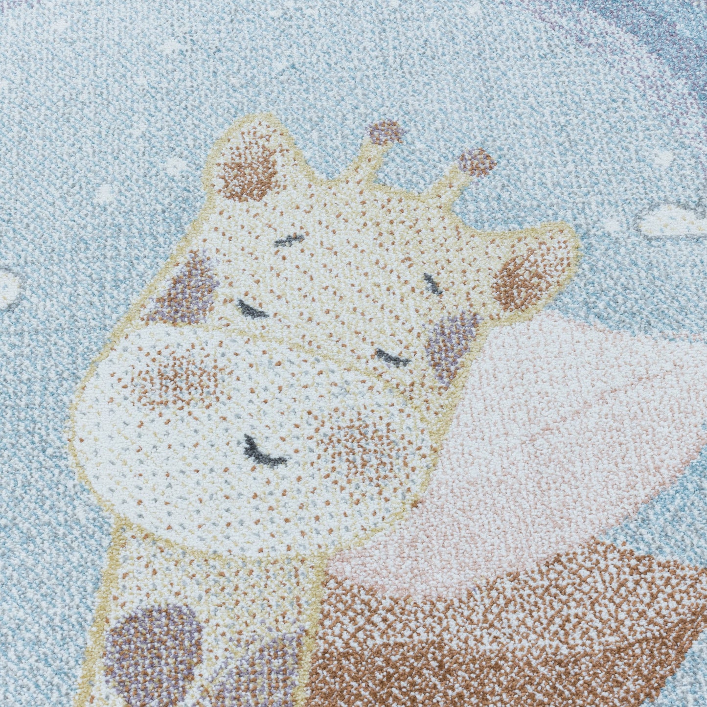 Kinderteppich Kurzflor Teppich Kinderzimmer Regenbogen Giraffe Weich Blau