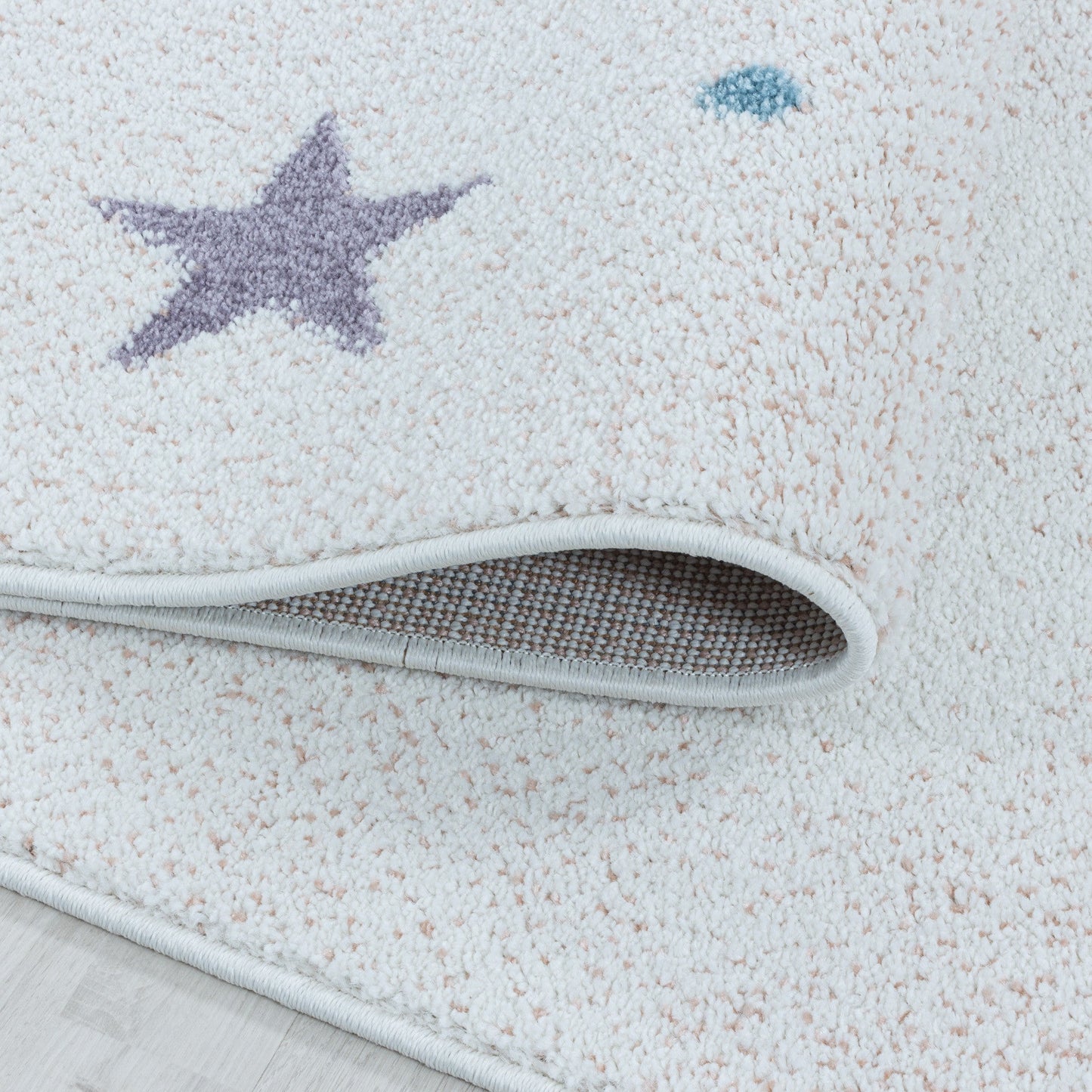 Kinderteppich Kurzflor Teppich Kinderzimmer Einhorn Bunte Sterne Krone Weiss
