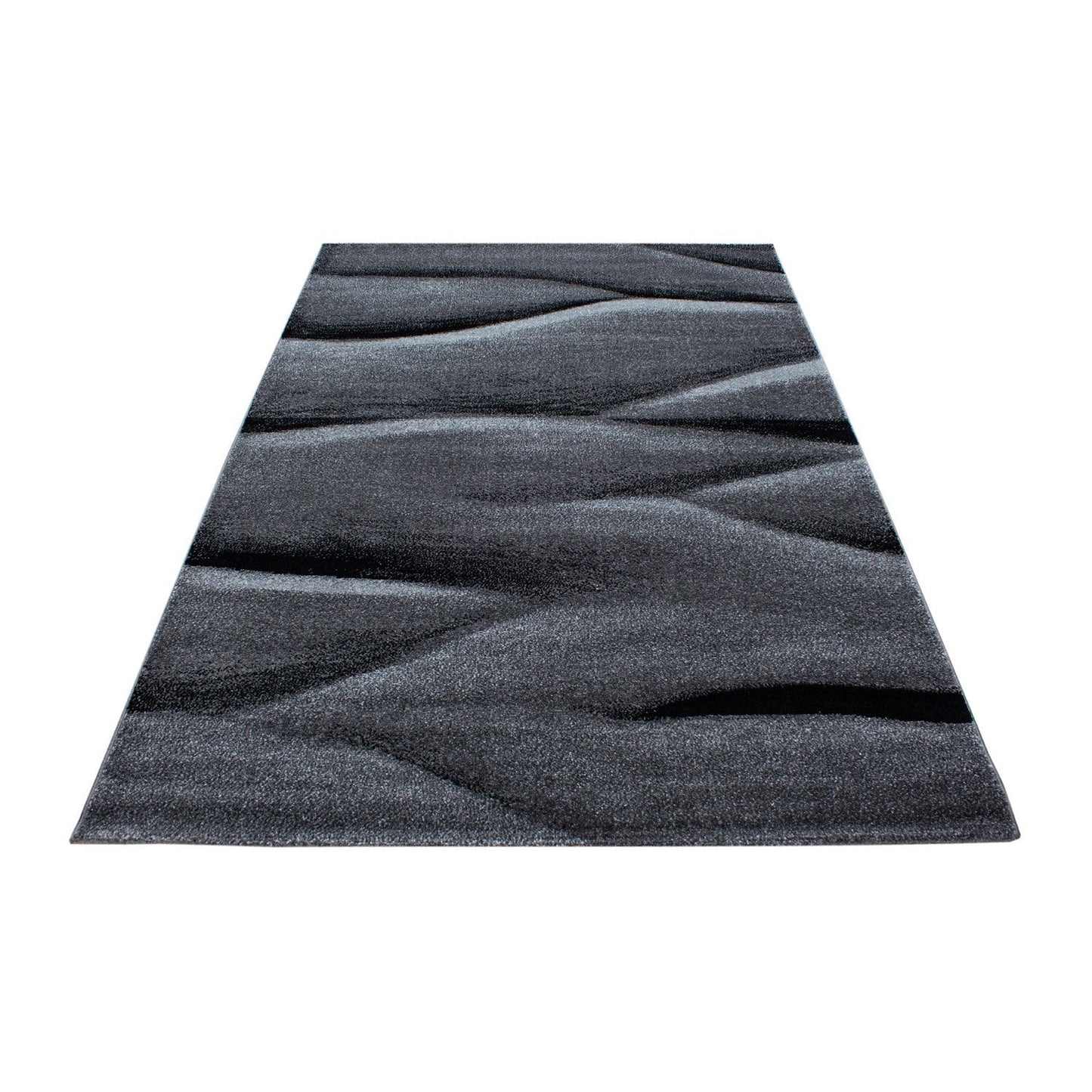 Teppich Modern Designer Wohnzimmer Abstrakt Wellen Muster Grau Schwarz