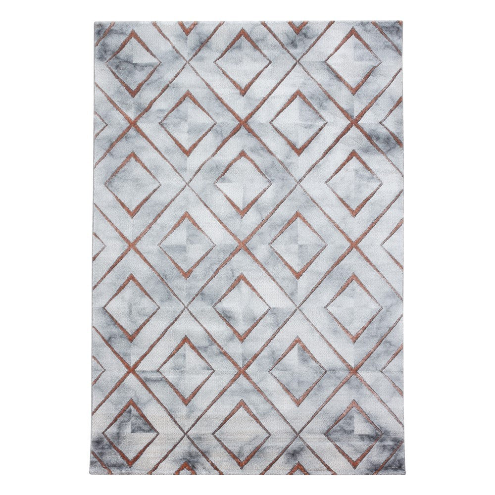 Wohnzimmerteppich Kurzflor Teppich Design Marmoriert Raute Karo Bronze