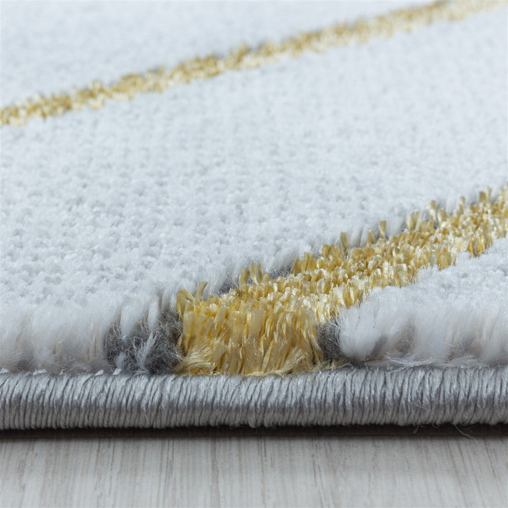 Wohnzimmerteppich Kurzflor Teppich Design Marmoriert Rauten Karo Gold