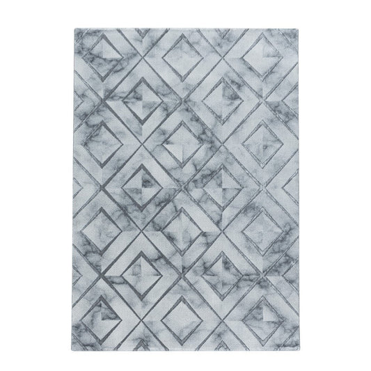 Wohnzimmerteppich Teppich Kurzflor Muster Marmoriert Rauten Karo Silber