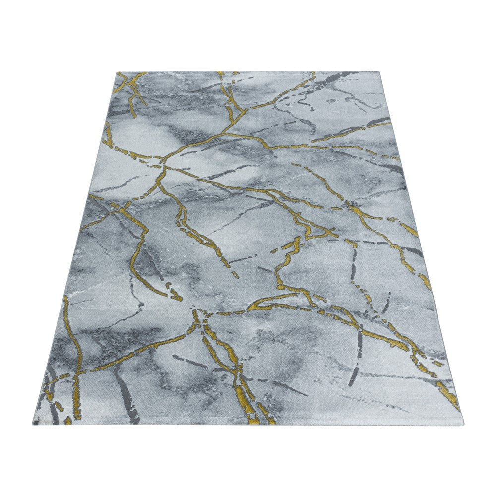 Wohnzimmerteppich Kurzflor Teppich Marmor Design Marmoriert Gold