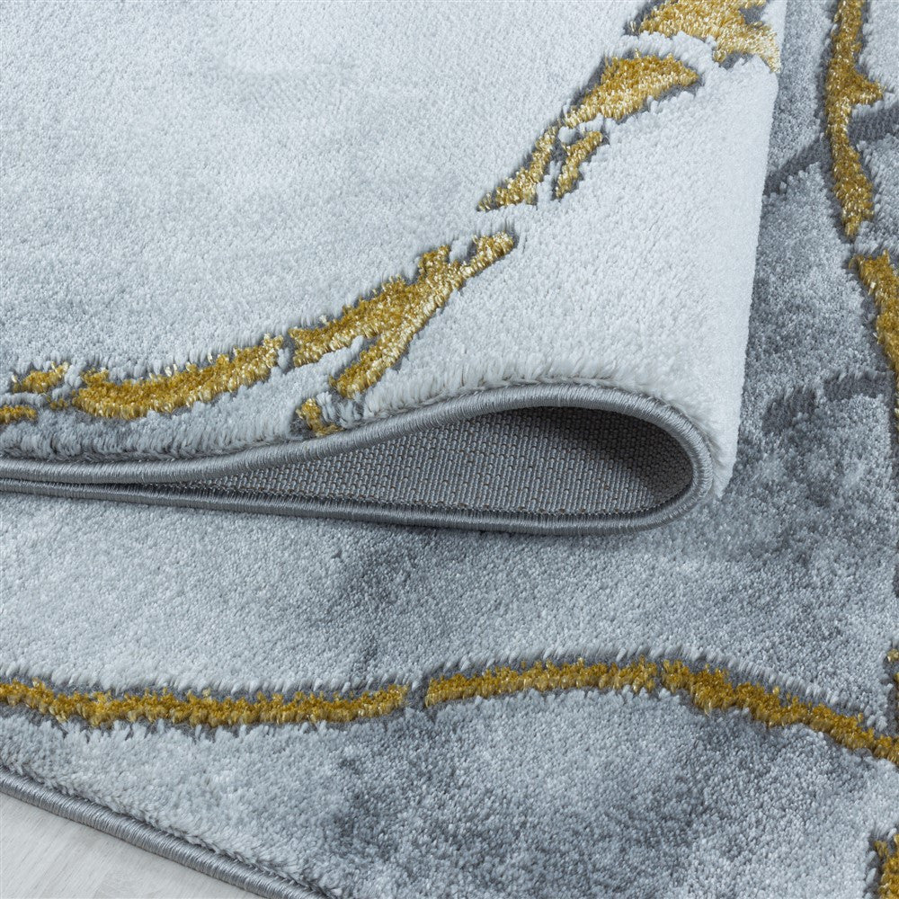 Wohnzimmerteppich Kurzflor Teppich Marmor Design Marmoriert Gold