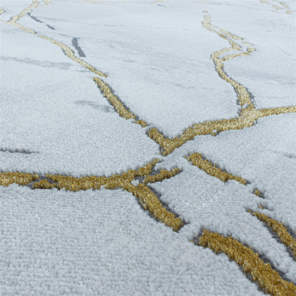 Wohnzimmerteppich Kurzflor Teppich Marmor Design Marmoriert Gold