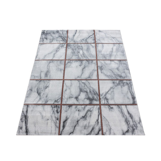 Wohnzimmerteppich Kurzflor Teppich Vierecke Design Marmoriert Bronze