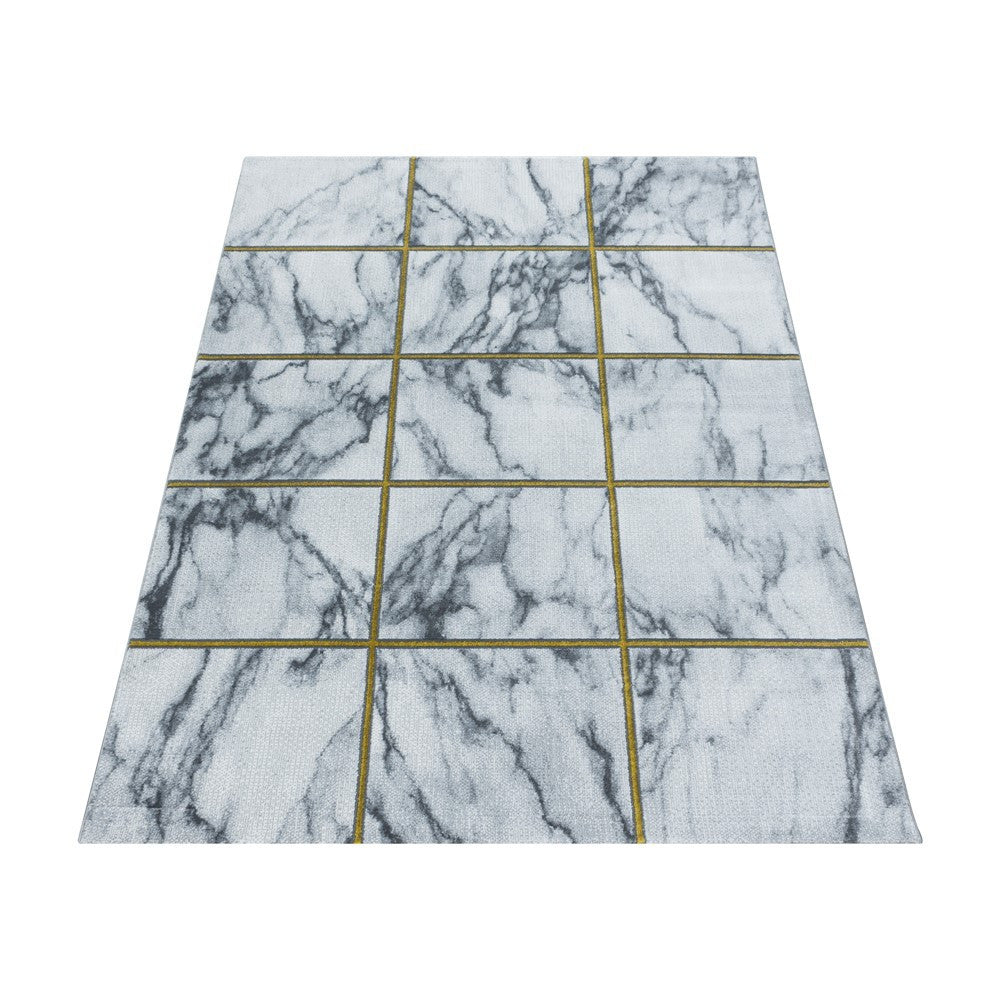 Wohnzimmerteppich Kurzflor Teppich Vierecke Design Marmoriert Gold