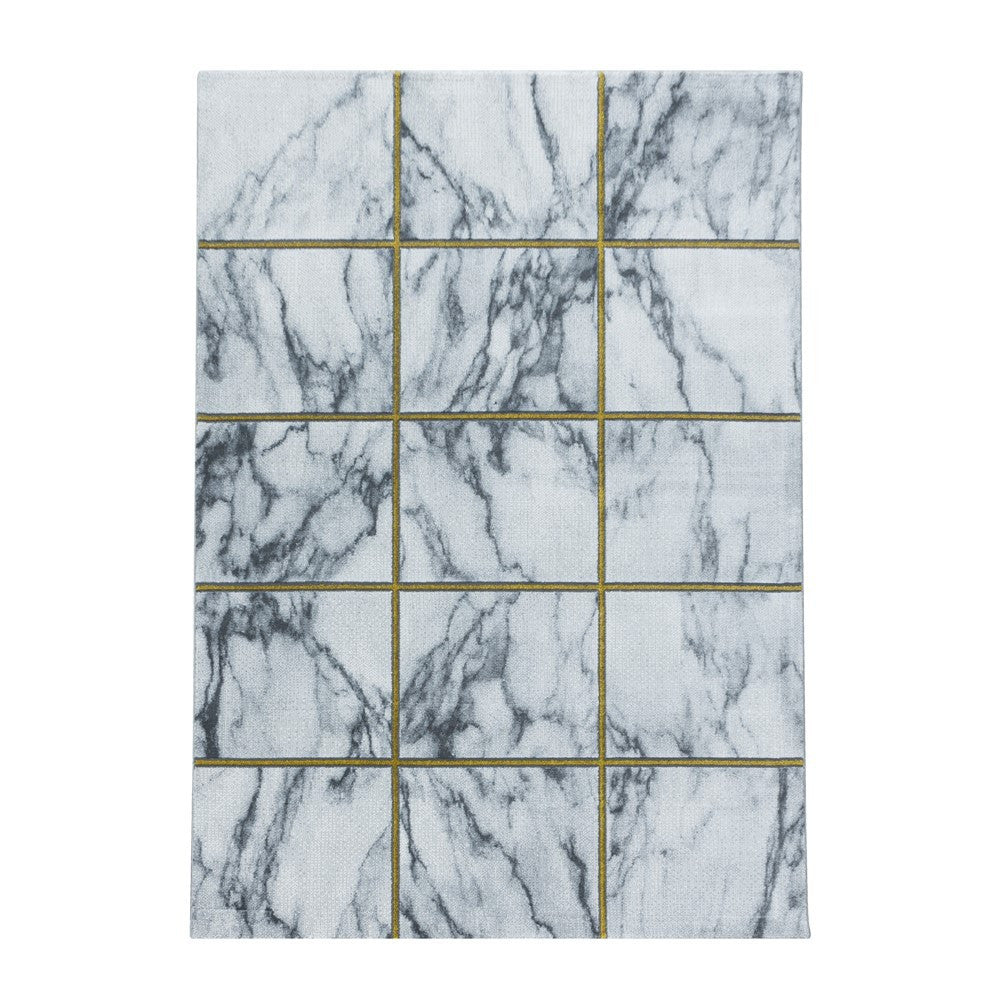 Wohnzimmerteppich Kurzflor Teppich Vierecke Design Marmoriert Gold