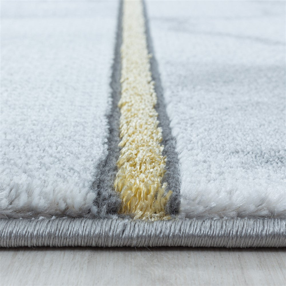 Wohnzimmerteppich Kurzflor Teppich Vierecke Design Marmoriert Gold